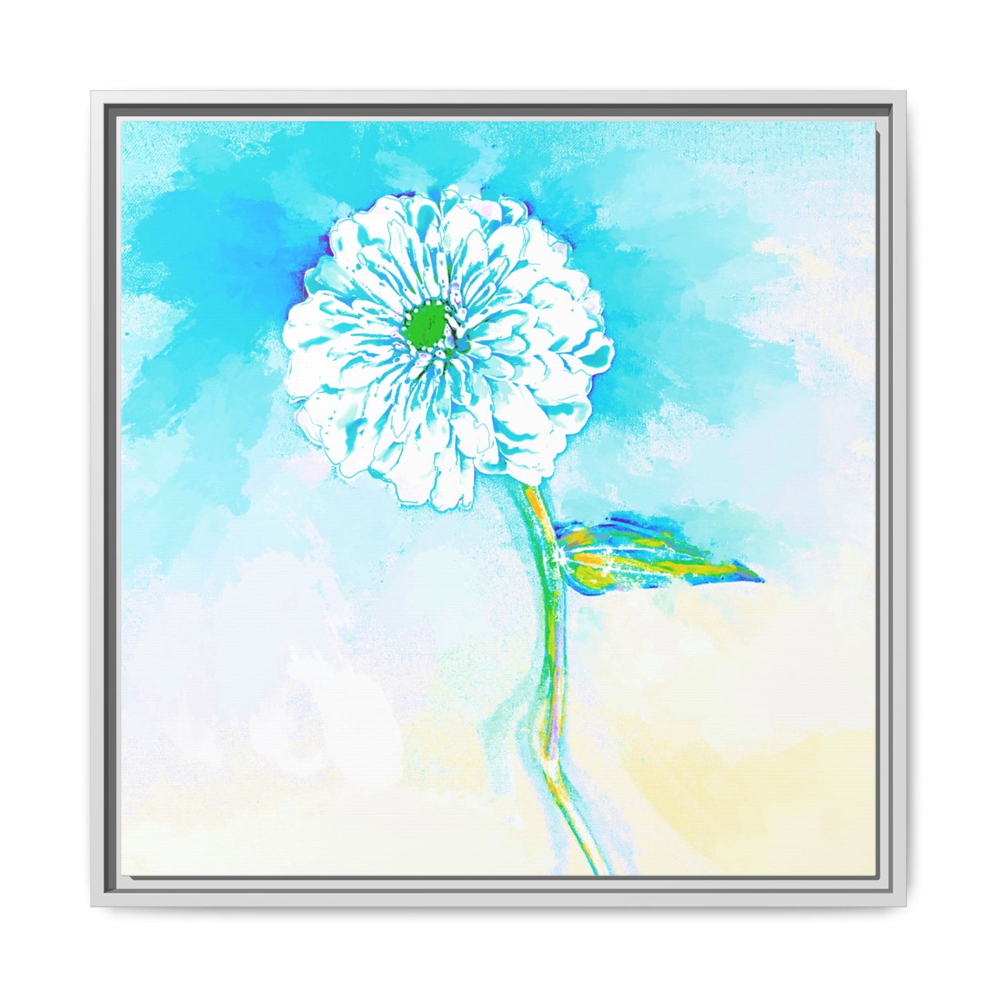 Zinnia Color Splash Matte Canvas Aqua Framed