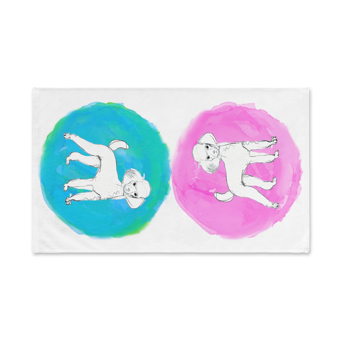Dogi Fun Circles and Poodles Hand Towel in Aqua and Raspberry