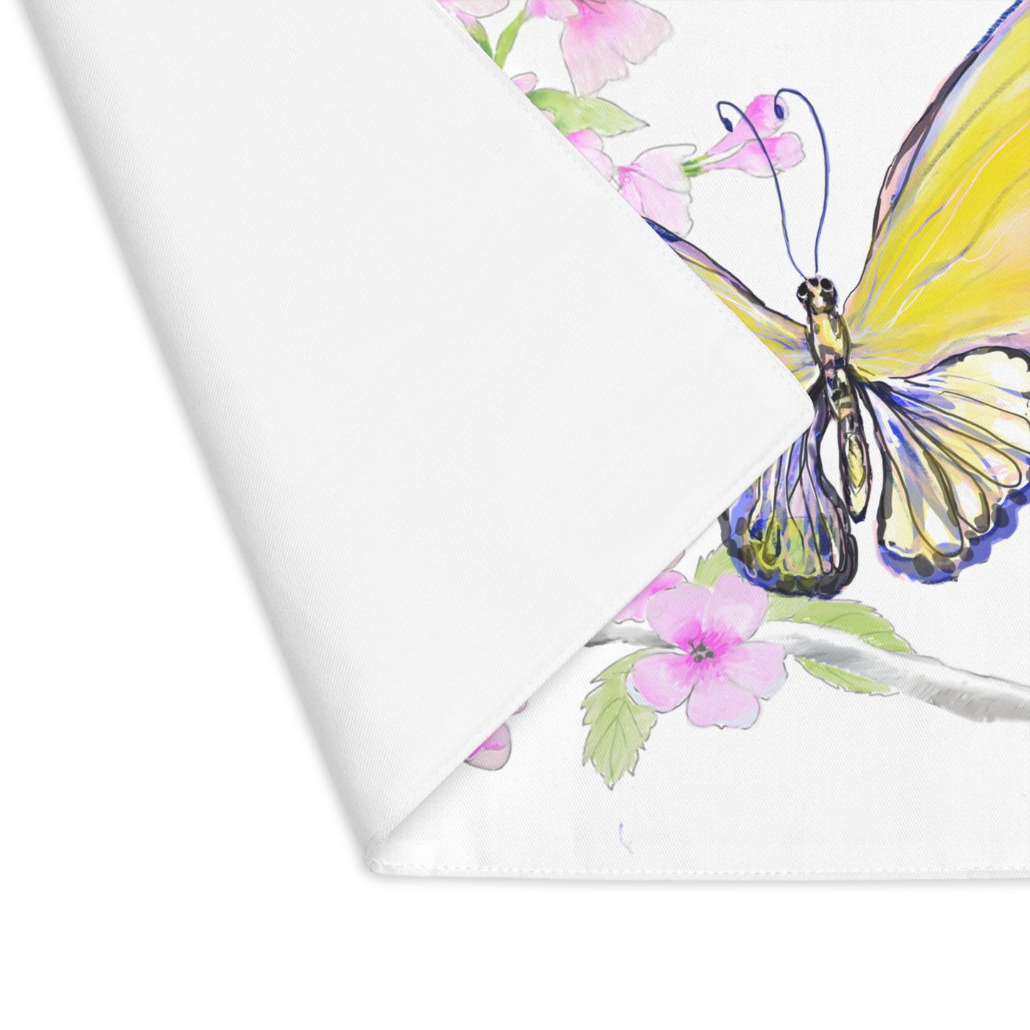Butterfly Blossom Glide Cotton Twill Placemat, Creamier White, 1pc Yellow, #8