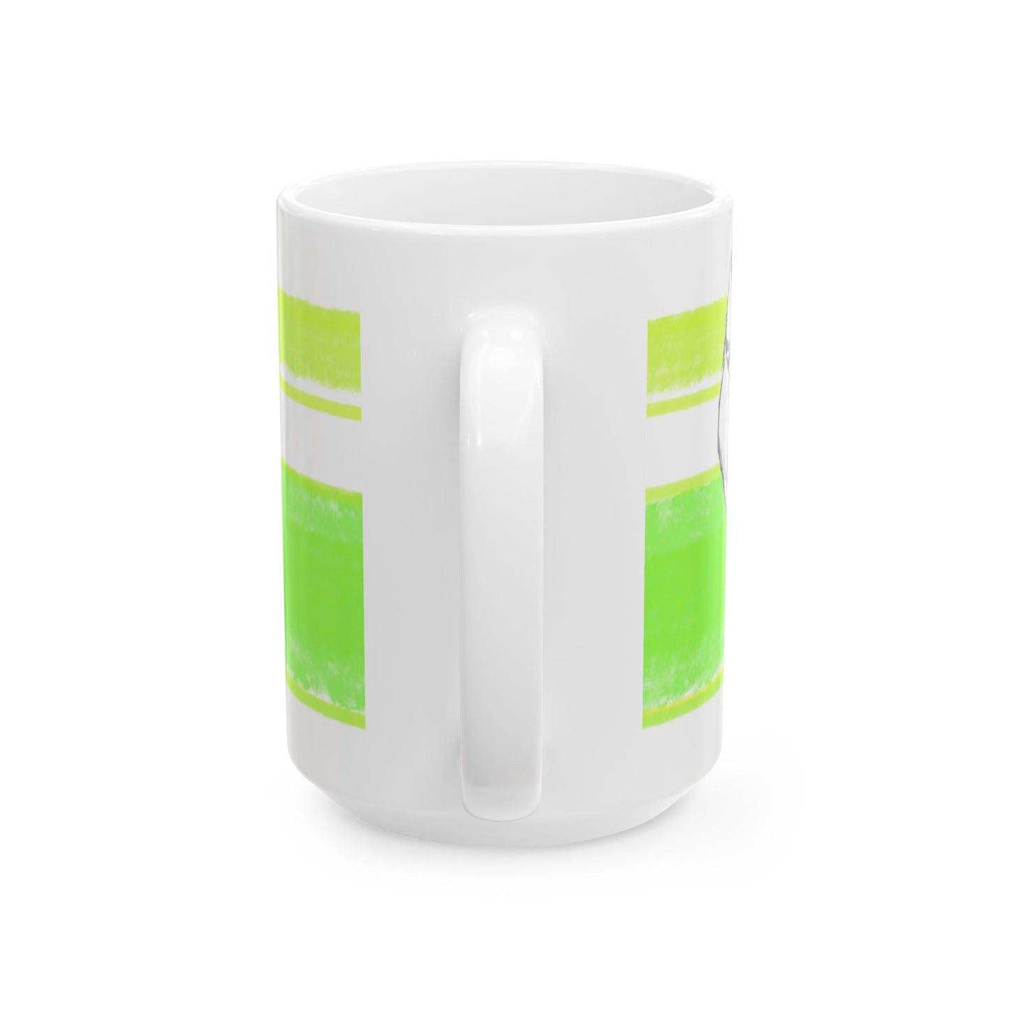 Mega Stripe Kitty Butterfly Flutter Ceramic Mug Yellow Green