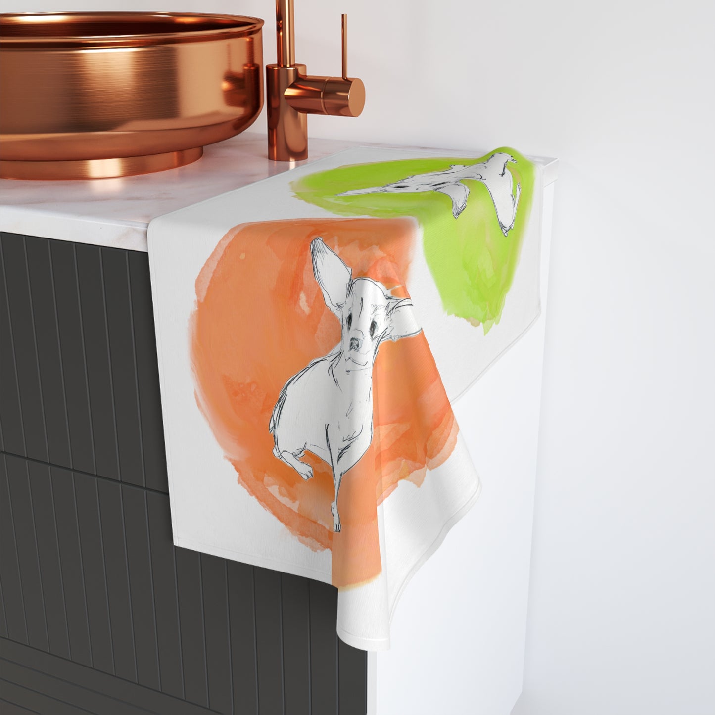 Dogi Fun Circles and Chihuahuas Hand Towel in Orange and Chartreuse