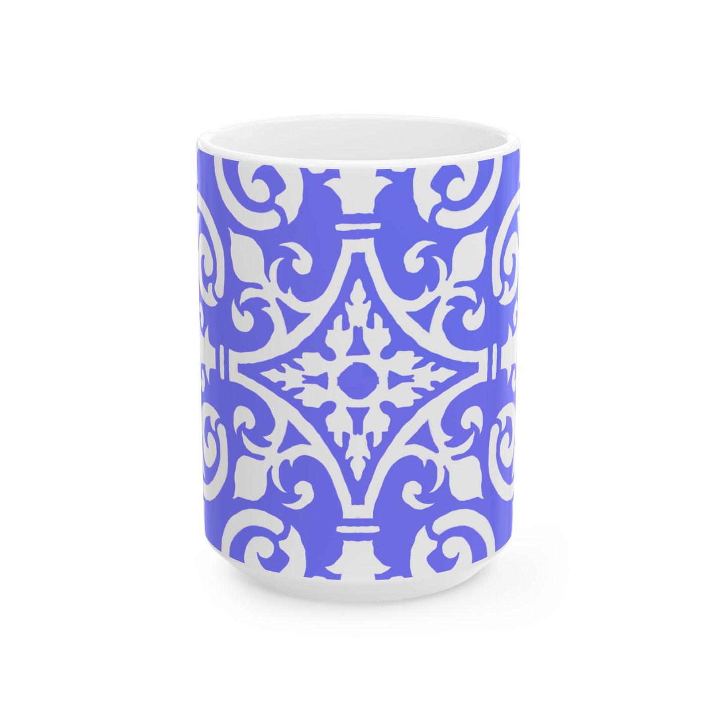 Scrollwork Ceramic Mug Royal Blue