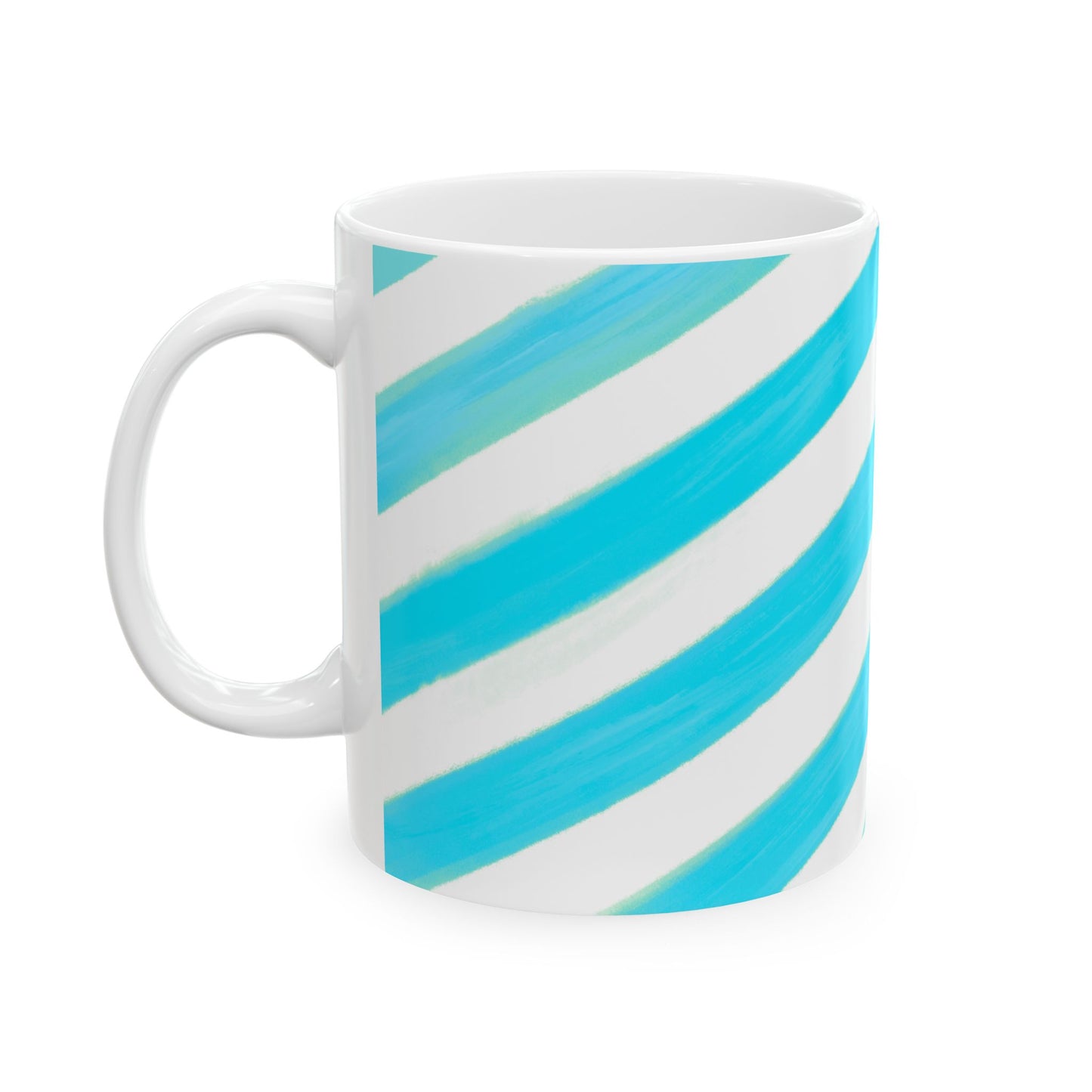 Diagonal Stripe Ceramic Mug in Aqua, 11oz