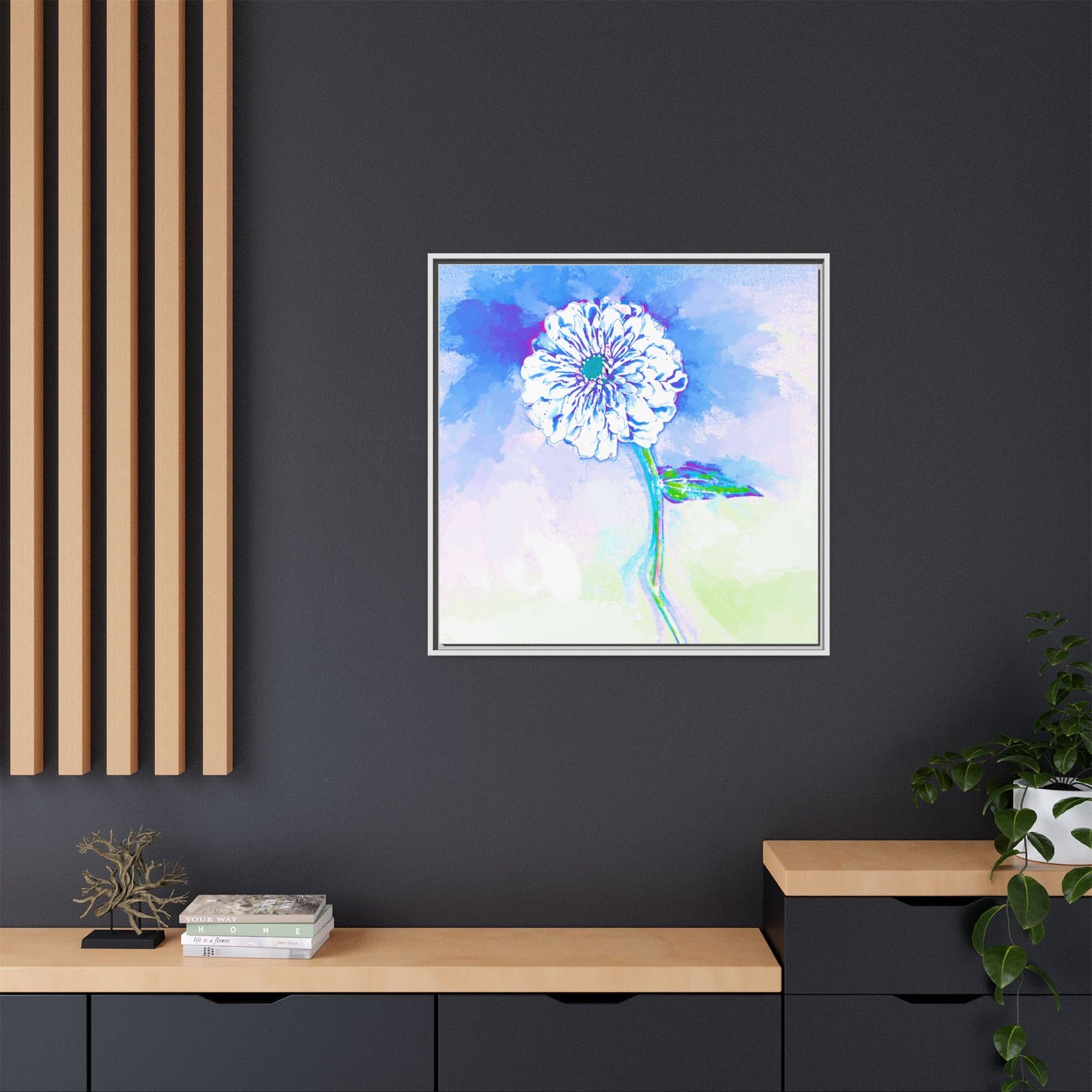 Zinnia Color Splash Matte Canvas Ultramarine Framed