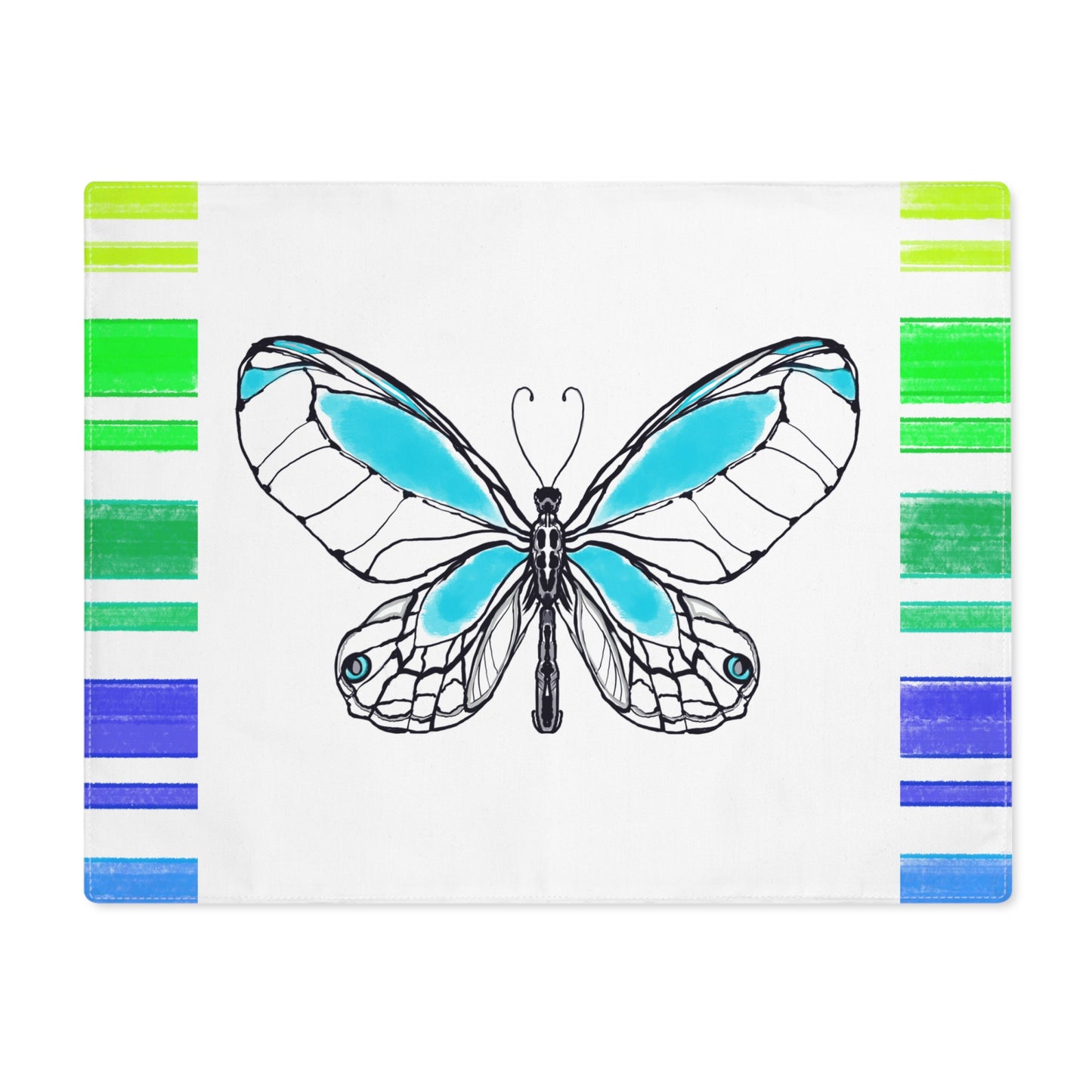 Butterfly Flutterstripe Placemat in Aqua with Multi-color Stripe Border (1 pc) cotton