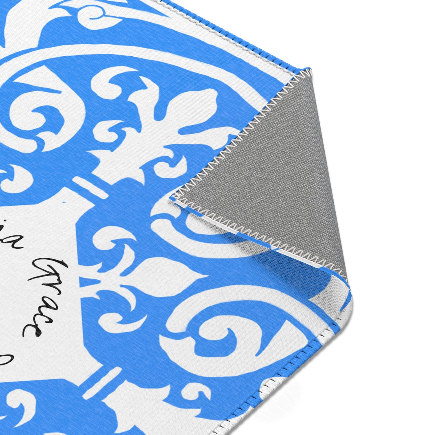 Scrollwork Indoor/Outdoor Rug Blue "Sola Gratia..."