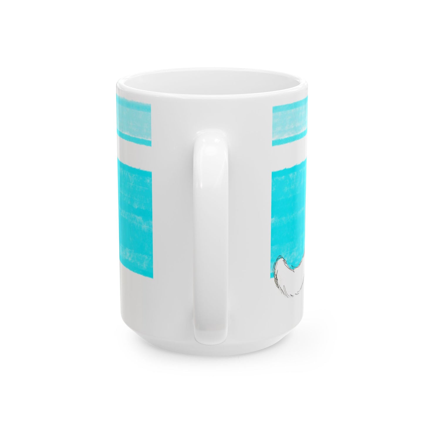 Mega Stripe Kitty Butterfly Flutter Ceramic Mug Aqua