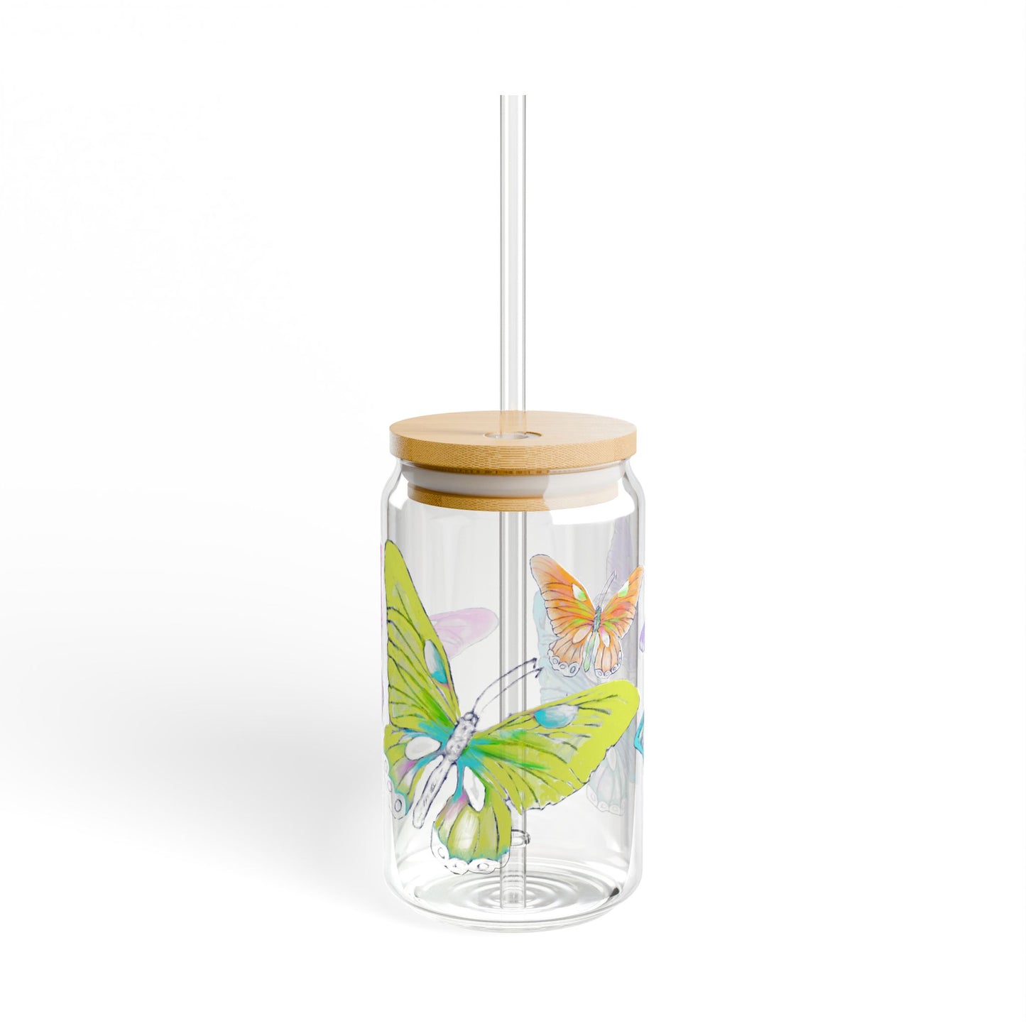 Butterfly Swing, Largest Butterfly is Greenish Yellow, Sipper Glass, 16oz, Choose With or Without lid