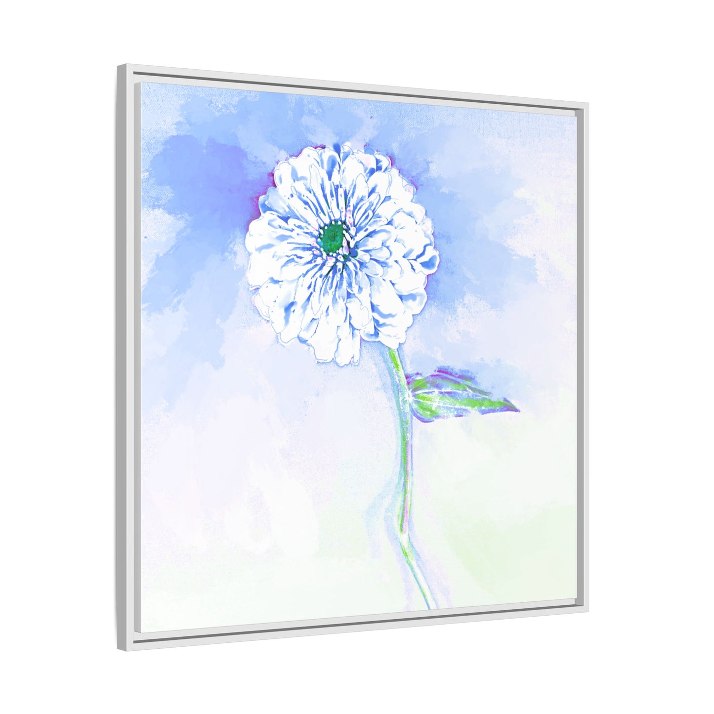 Zinnia Color Splash Matte Canvas Soft Blue Framed