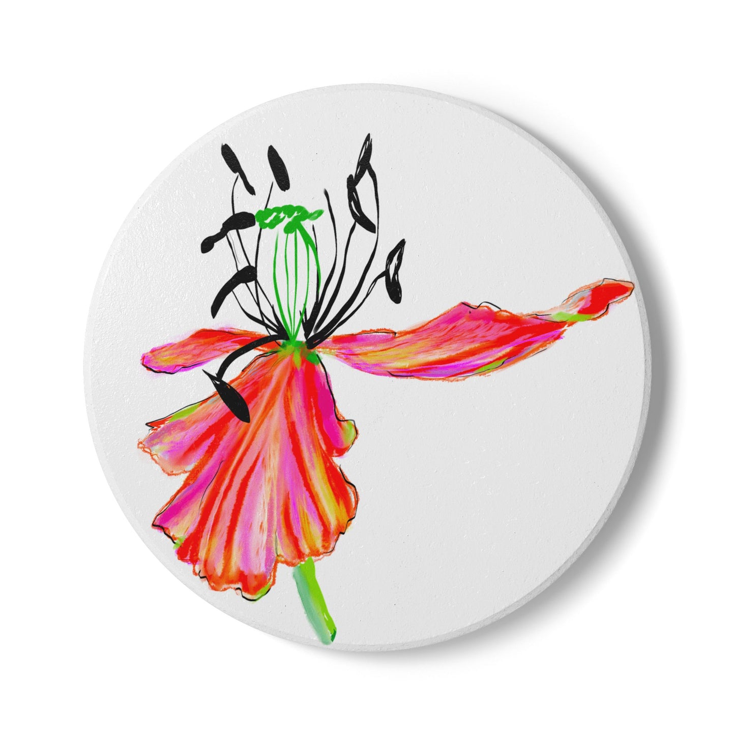 Tulip Love Ceramic Coaster in Red Orange