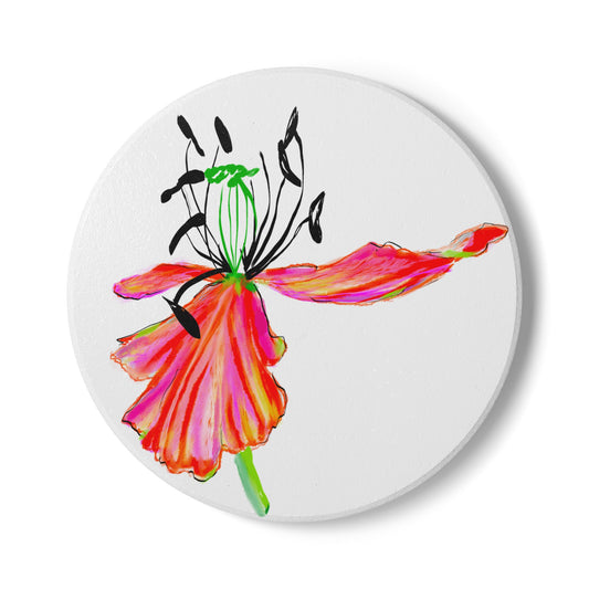 Tulip Love Ceramic Coaster in Red Orange