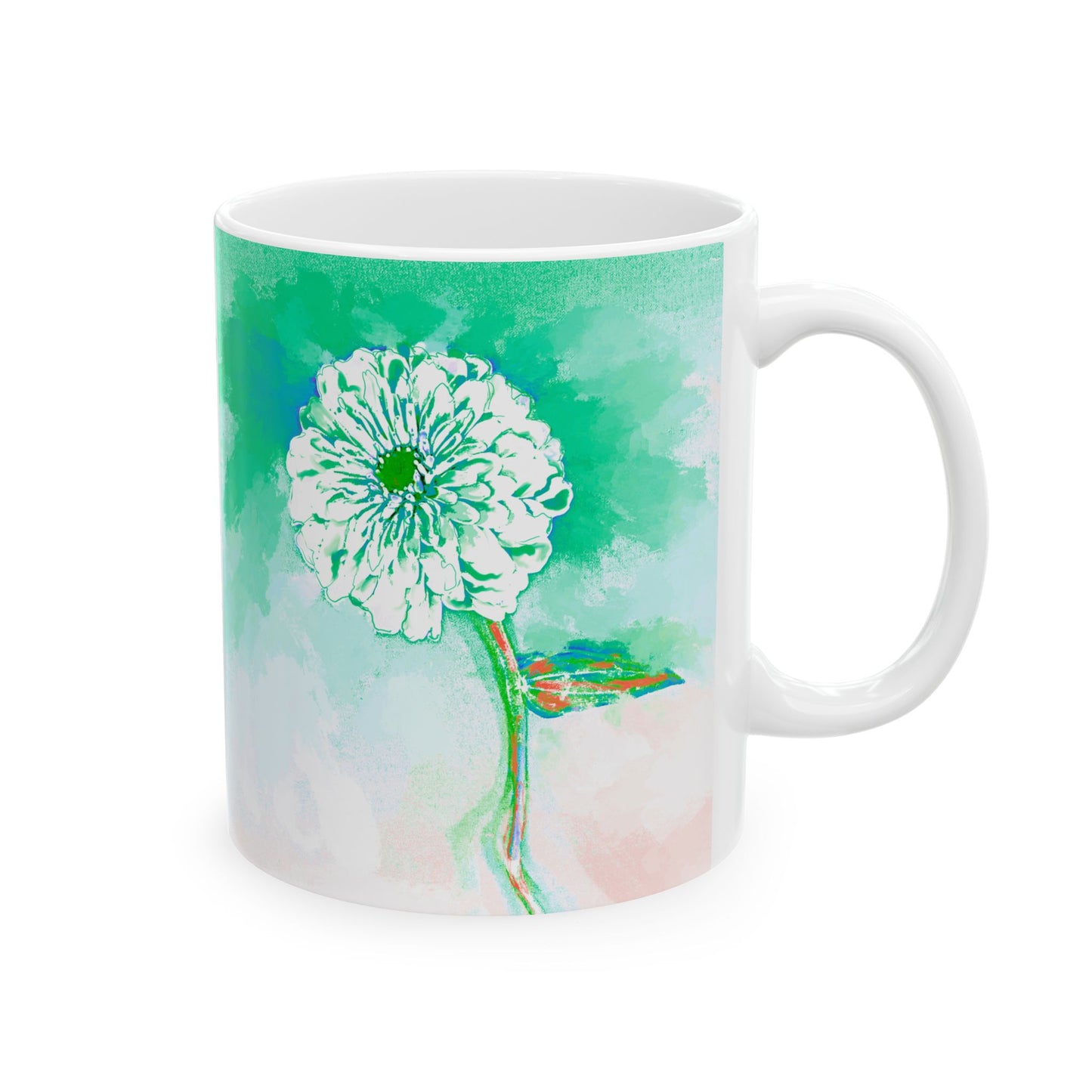 Zinnia Color Splash Mug Blue Green “Dare to Love”