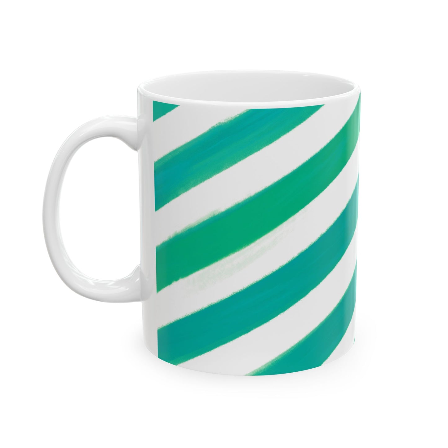 Diagonal Stripe Ceramic Mug in Blue Green, 11oz