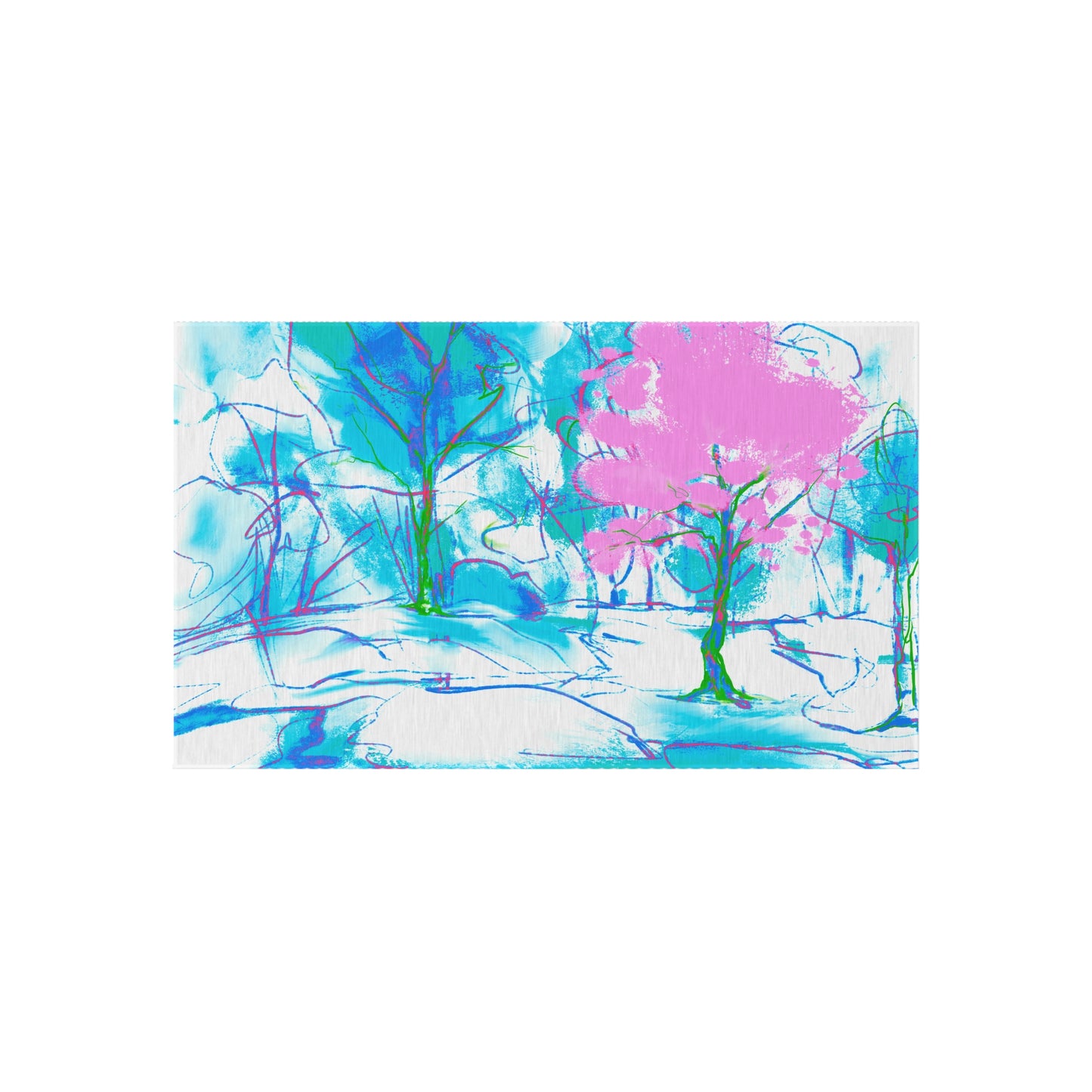 Joyful Landscapes Indoor/Outdoor Rug , Pink and Blue, Non-slip