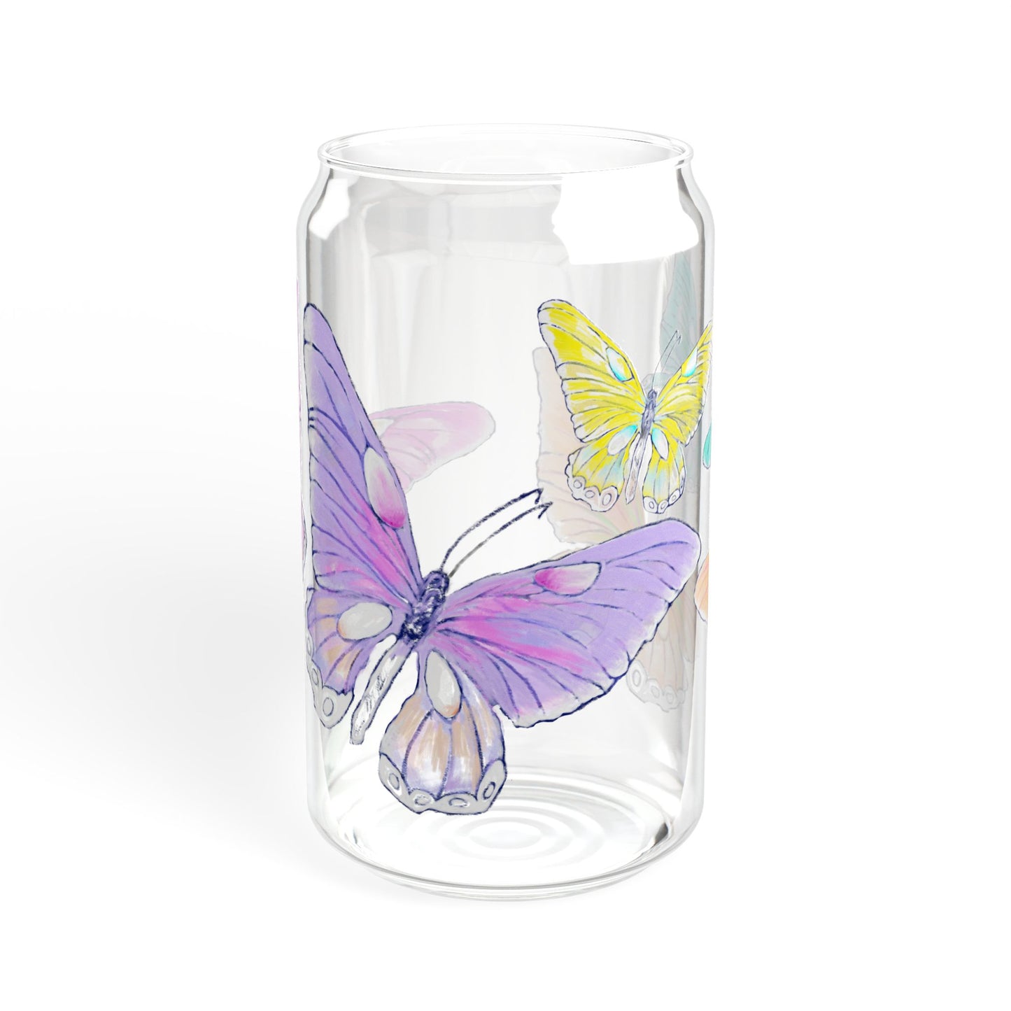 Butterfly Swing, Largest Butterfly is Lilac, Sipper Glass, 16oz, Choose With or Without lid
