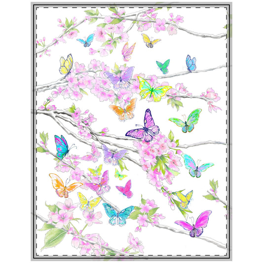 Blossom Whirl Quilted Coverlet Butterflies & Cherry Blossoms