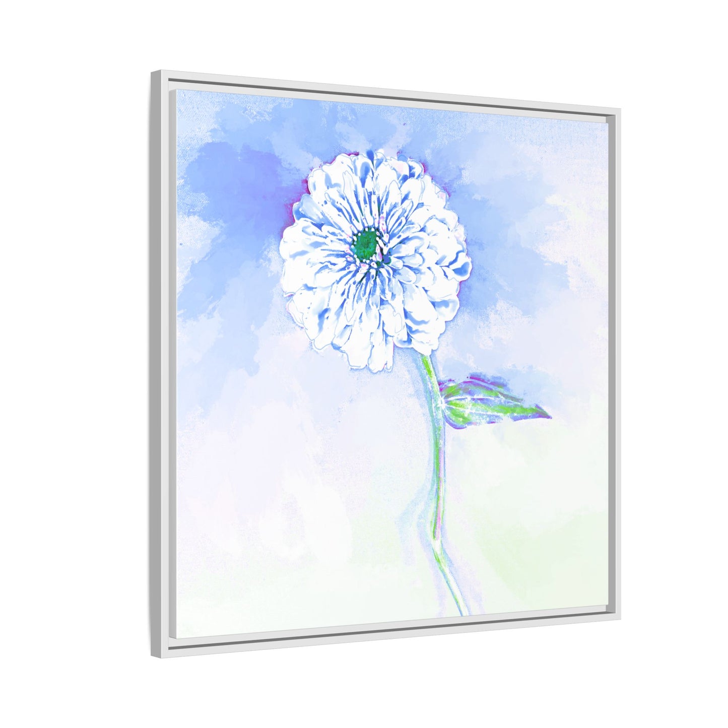 Zinnia Color Splash Matte Canvas Soft Blue Framed