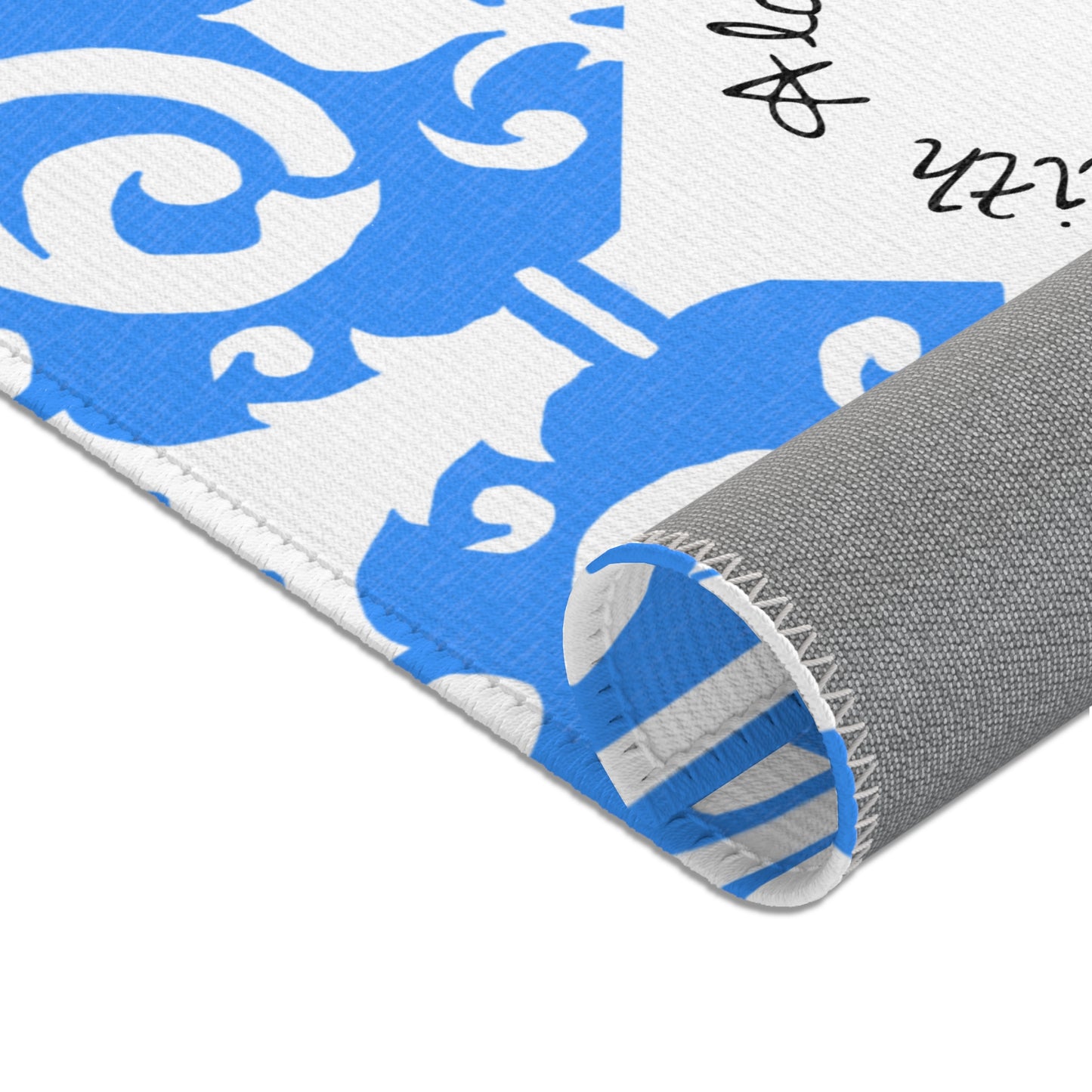 Scrollwork Indoor/Outdoor Rug Blue "Sola Fide..."