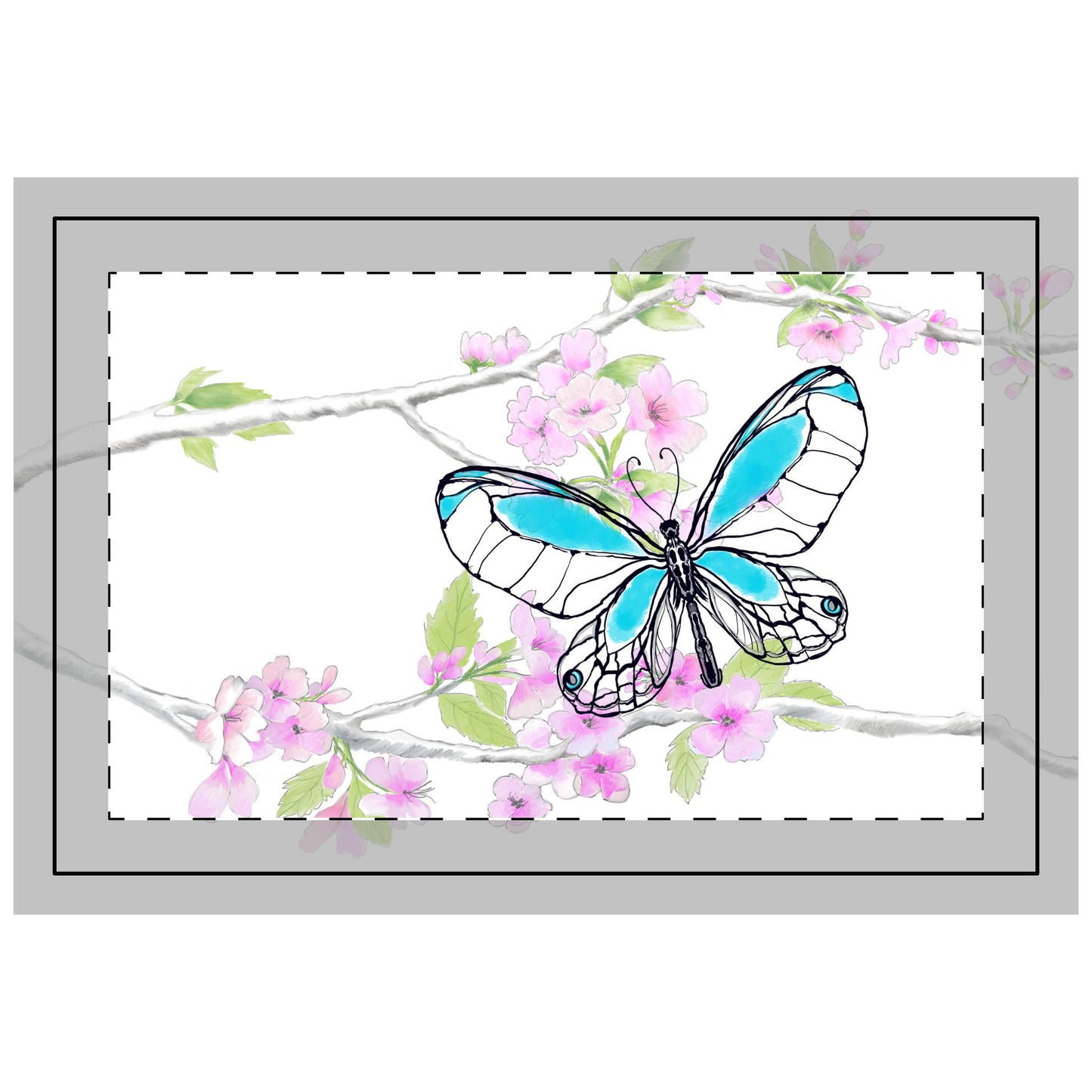 Butterfly Blossom Romp Quilted Placemat, Polyester, Aqua, Background fabric bright white #2