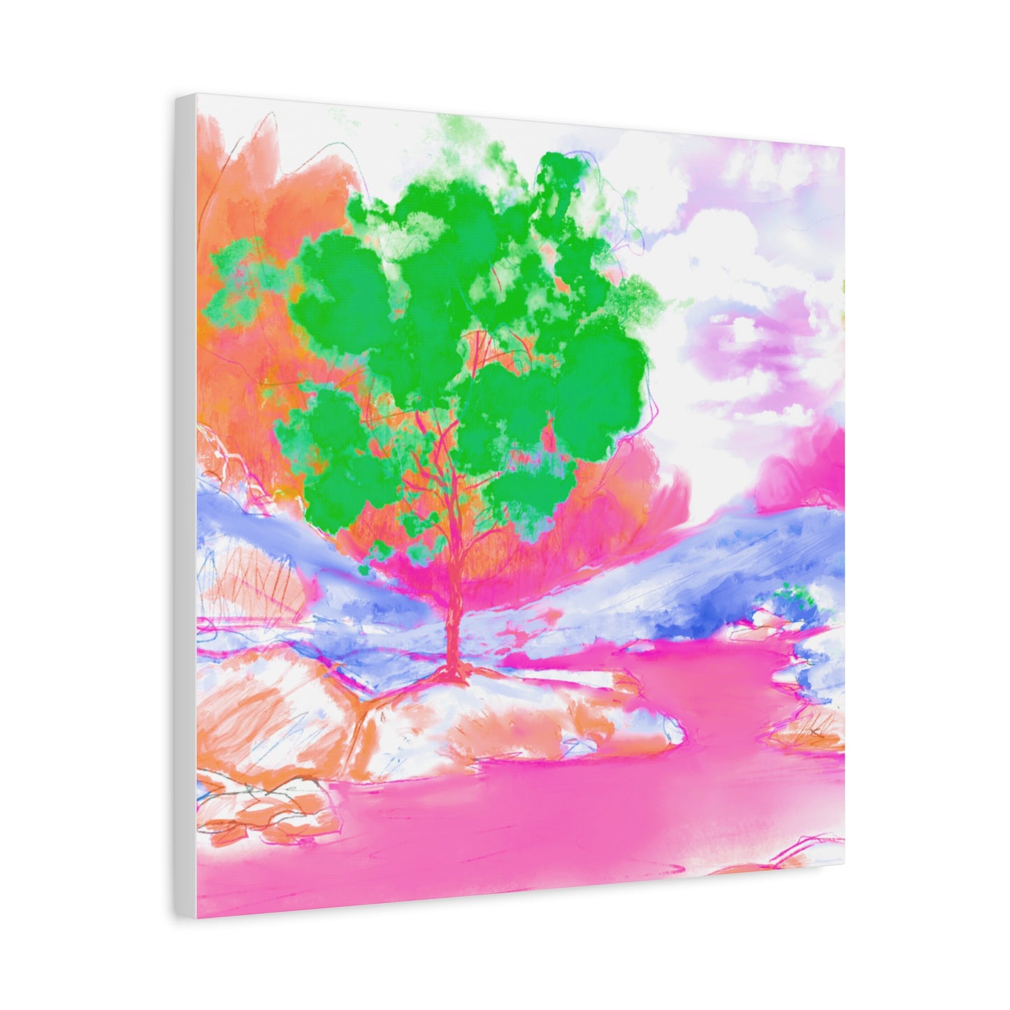 Joyful Landscape Matte Canvas, Stretched, 1.25" Med Green, Raspberry, Orange