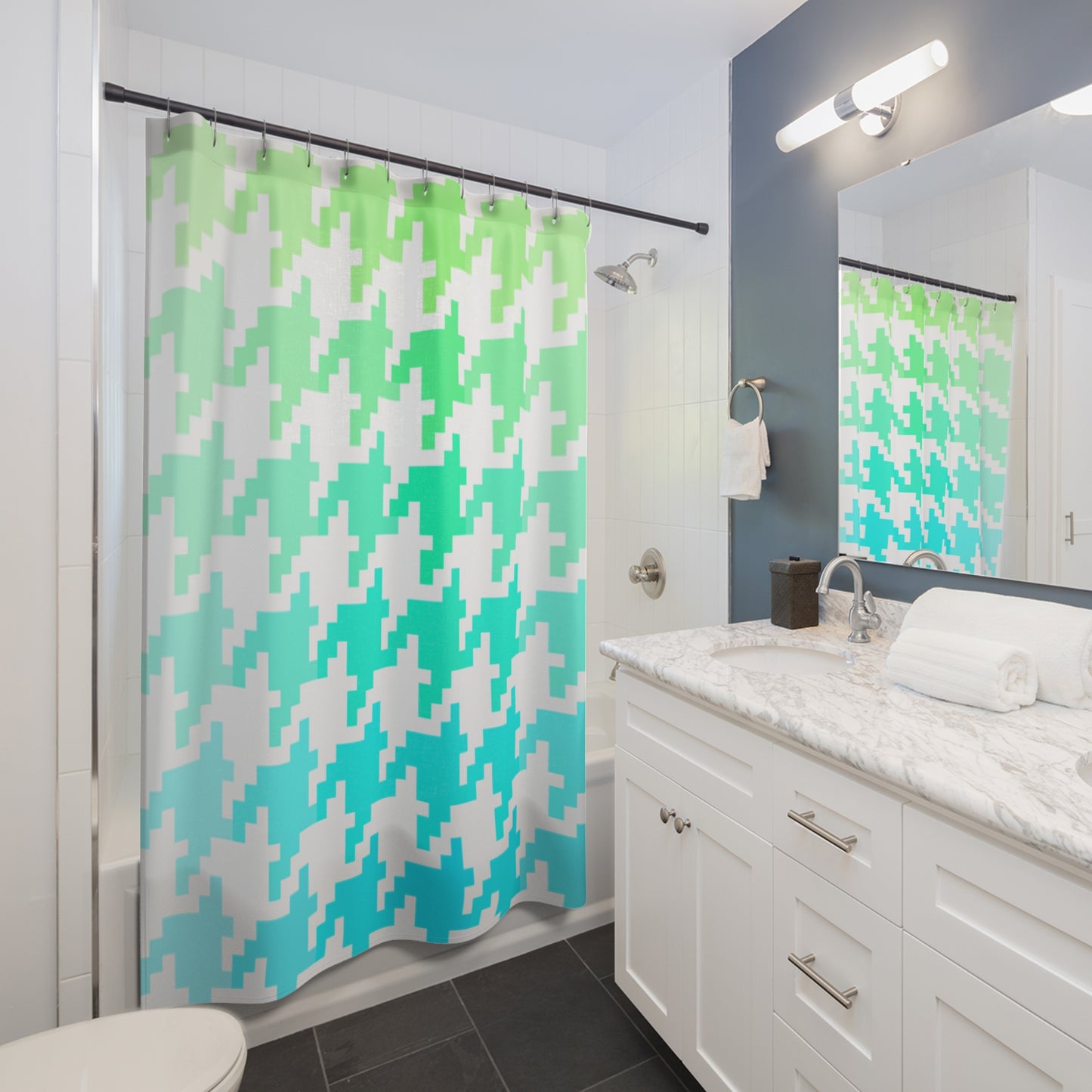 Houndstooth Fun Shower Curtains Aqua/Green
