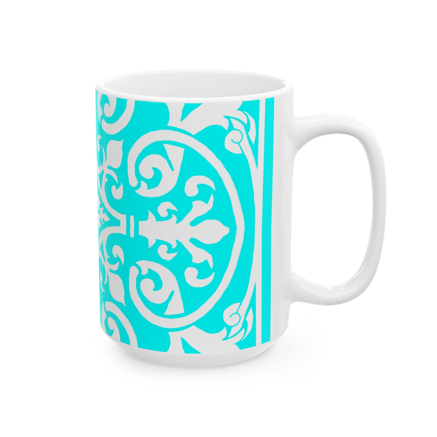 Scrollwork Ceramic Mug Aqua