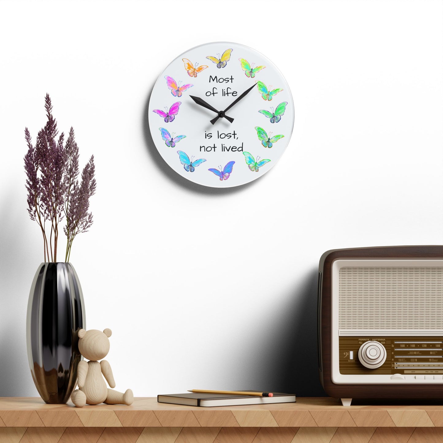 Blossom Glide Acrylic Wall Clock Most of life is lost, not lived