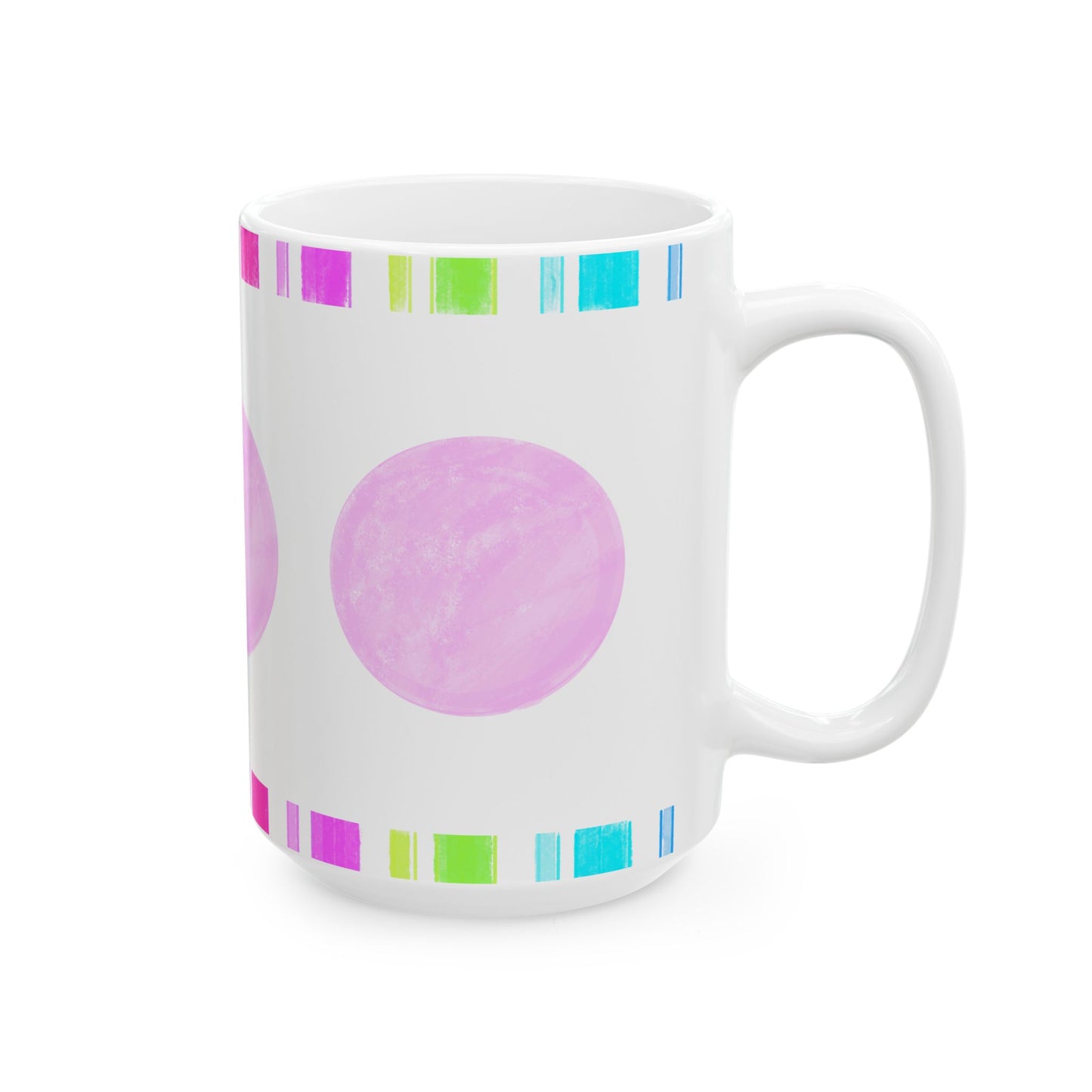 Mega Dot & Stripes Light Pink Ceramic Mug, (11oz, 15oz)