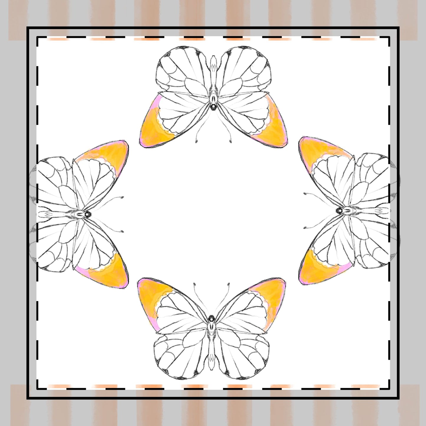 Butterfly Chroma Stripes, Cotton Twill Napkin , Orange, Fabric Background Creamy White