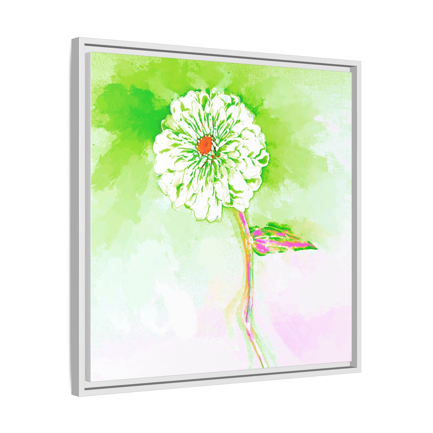 Zinnia Color Splash Matte Canvas Yellow Green Framed
