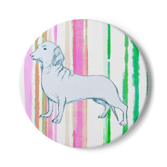 Dogi Fun Dachshund Doggie Ceramic Coaster in Multi-stripes