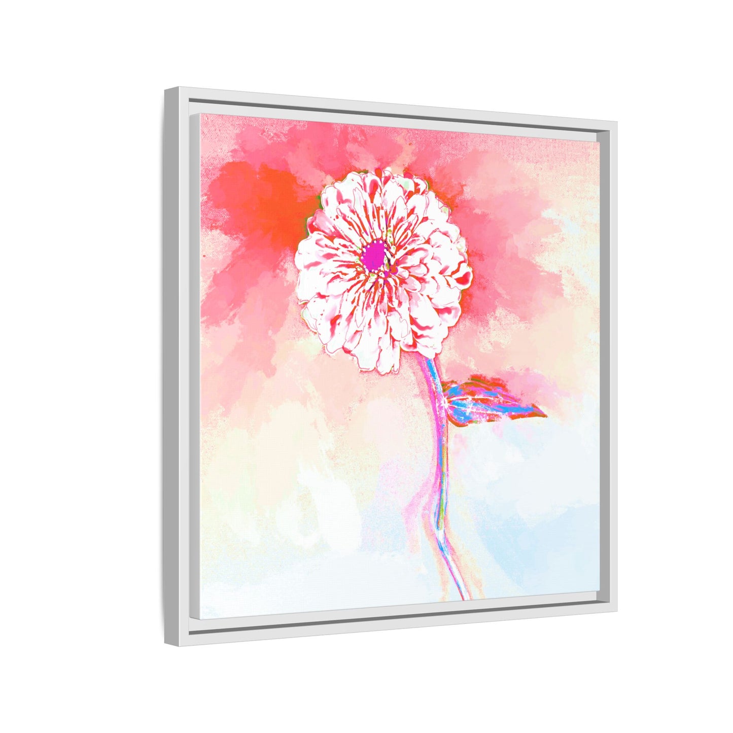 Zinnia Color Splash Matte Canvas Light Red Framed