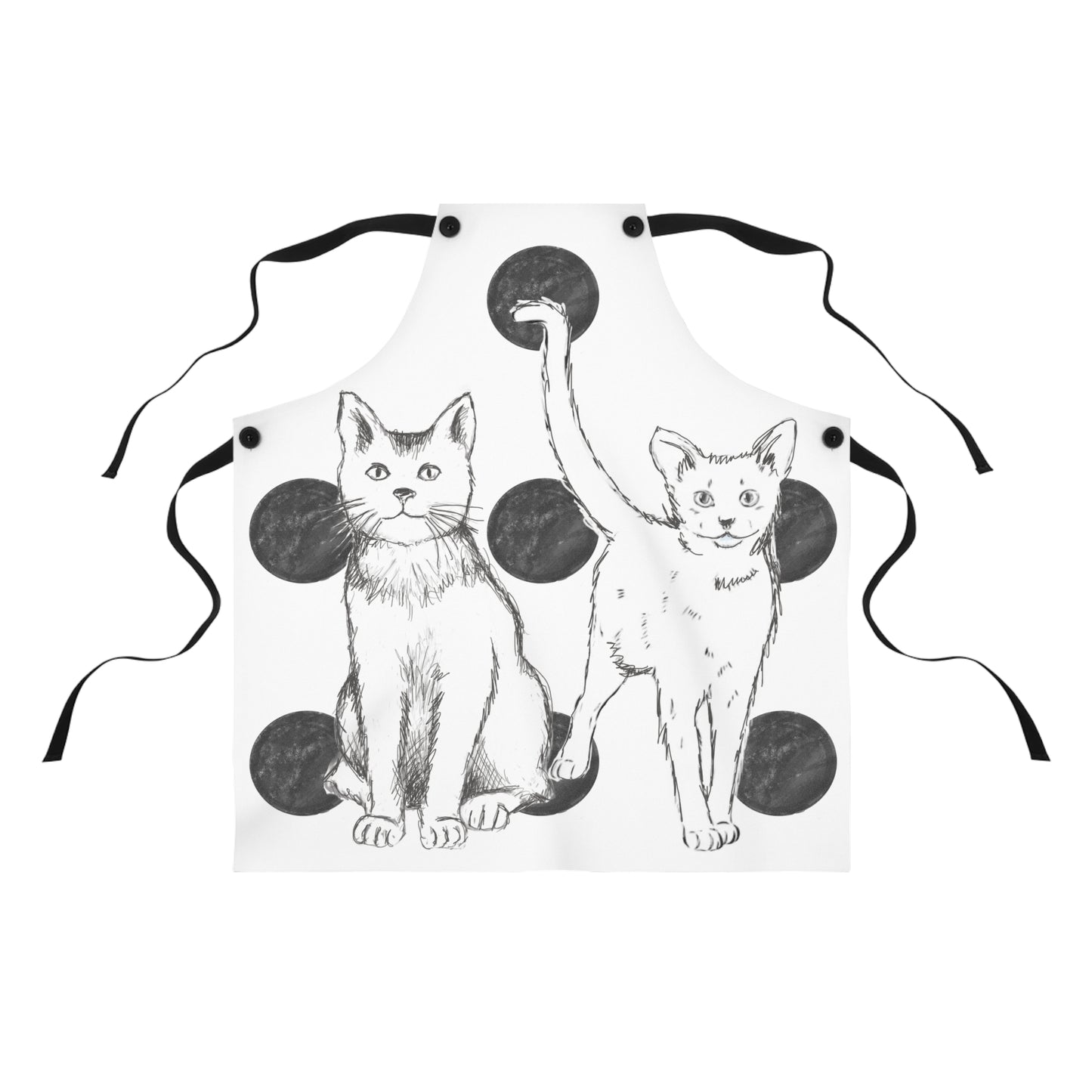 Kitty Fun, Apron. Fun Cats with Black Polka Dots