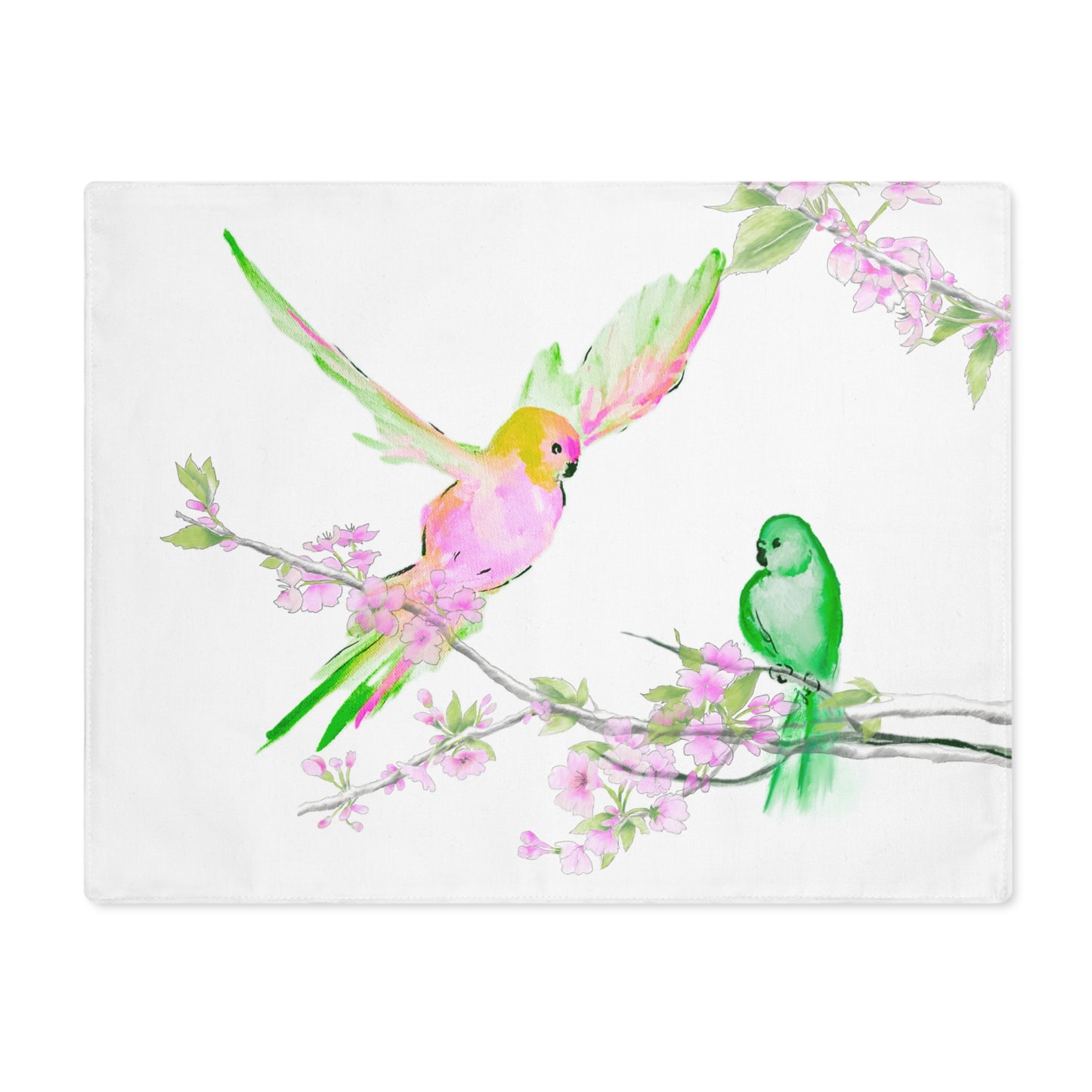 Blossoms & Birds in Pink Placemat, 1pc, Cotton, Creamy Background fabric, #2 Right Side of Table
