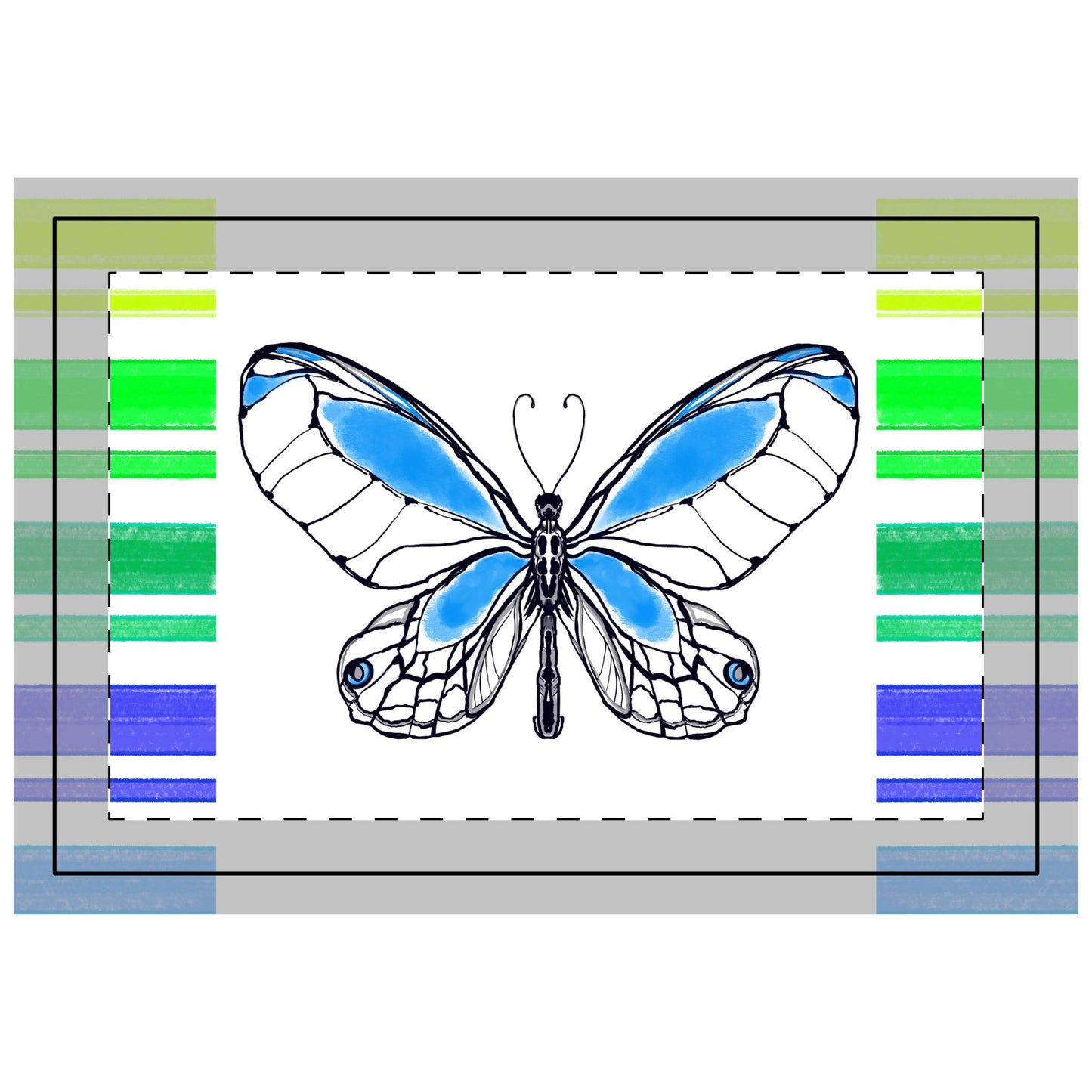 Butterfly Flutterstripe Poly Quilted Placemat, Blue, Fabric Background Bright White #2