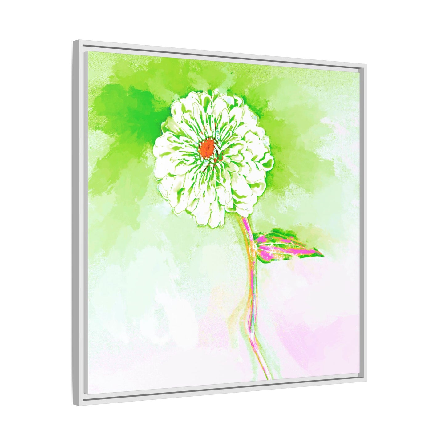 Zinnia Color Splash Matte Canvas Yellow Green Framed