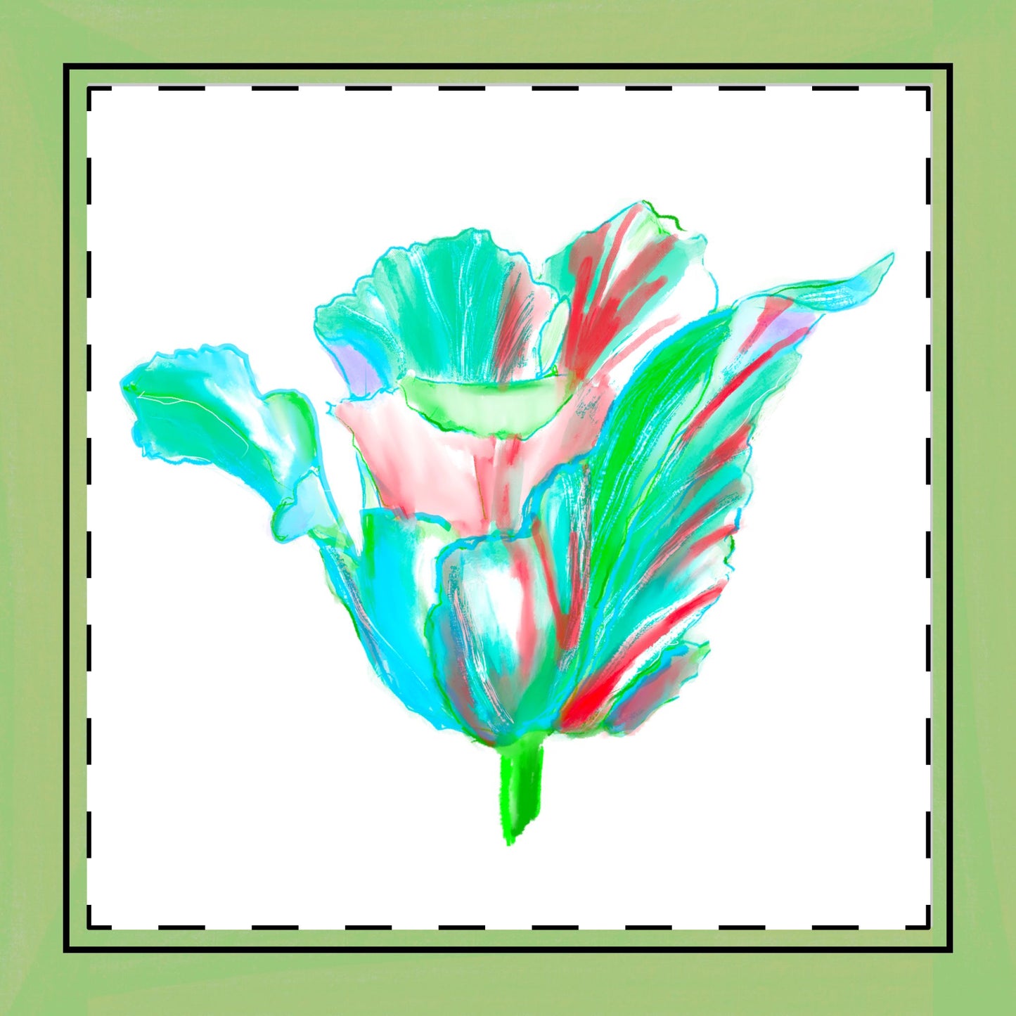 Tulip Love Poly Twill Napkin Spring Green border