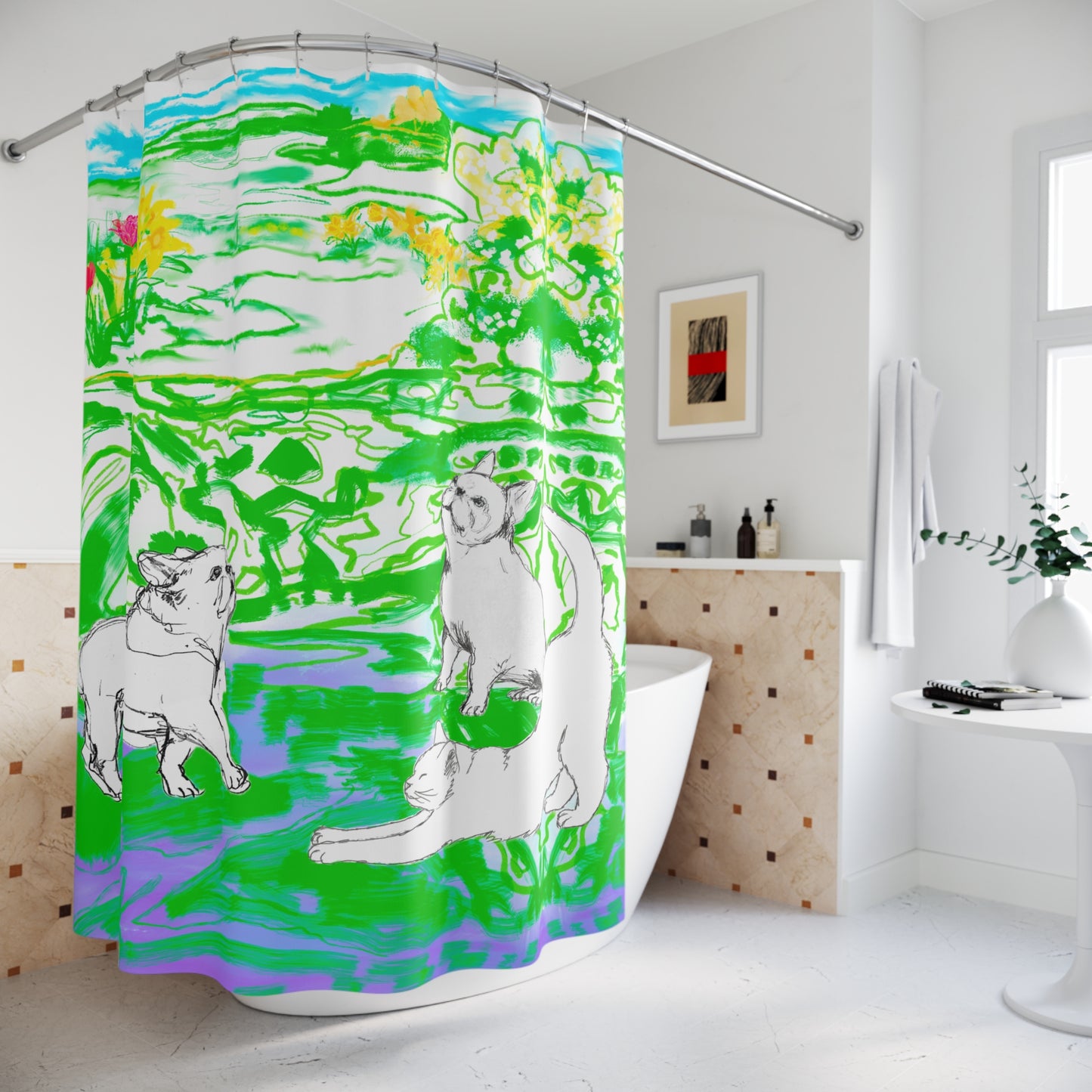 Colorful Cats and Dogs Shower Curtains