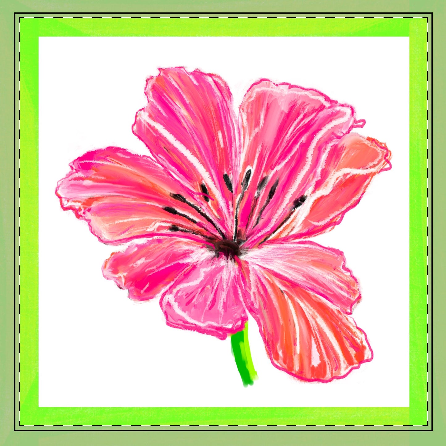 Tulip Love Poly Twill Napkin Spring Green border