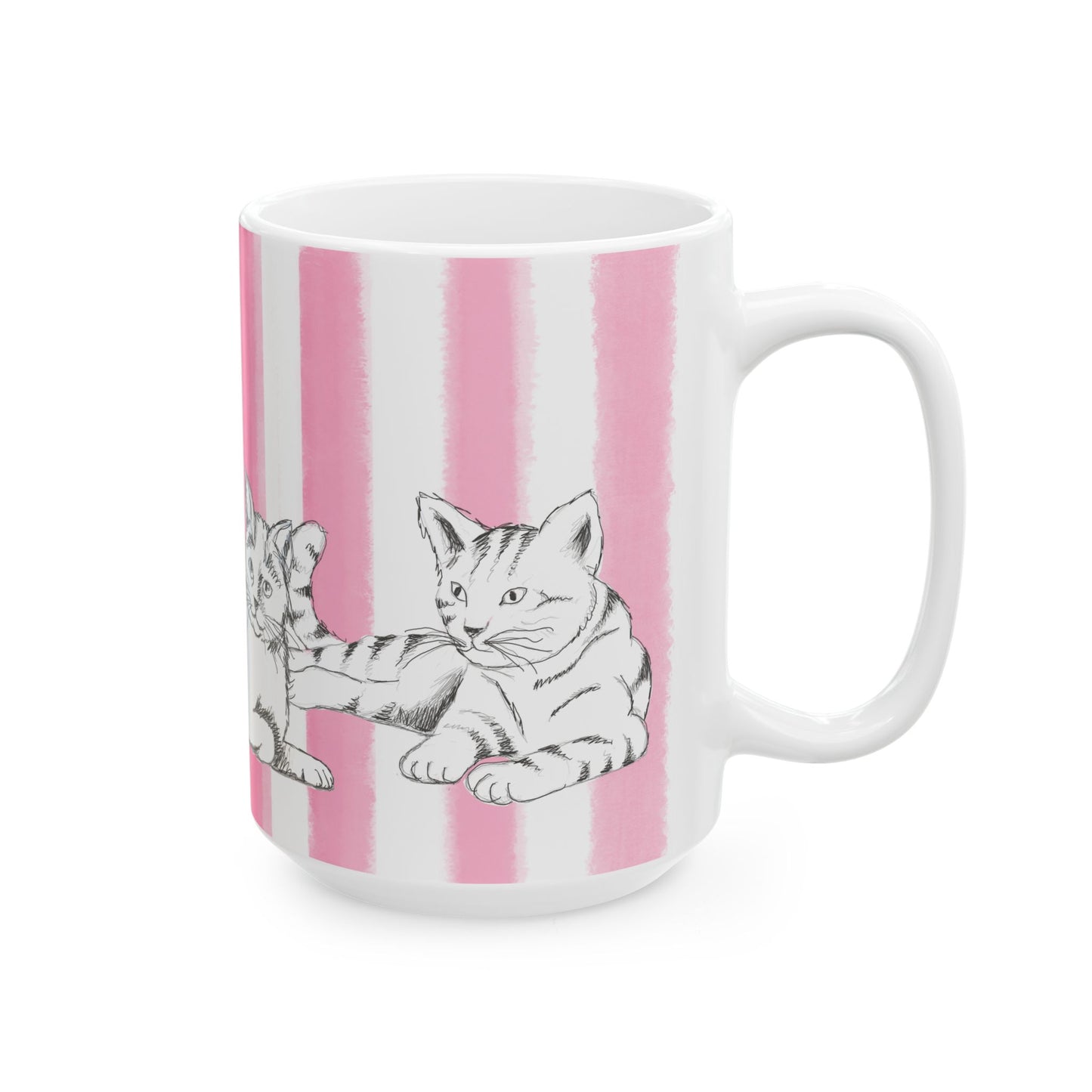 Mugs Kitty Fun with Pink Stripes