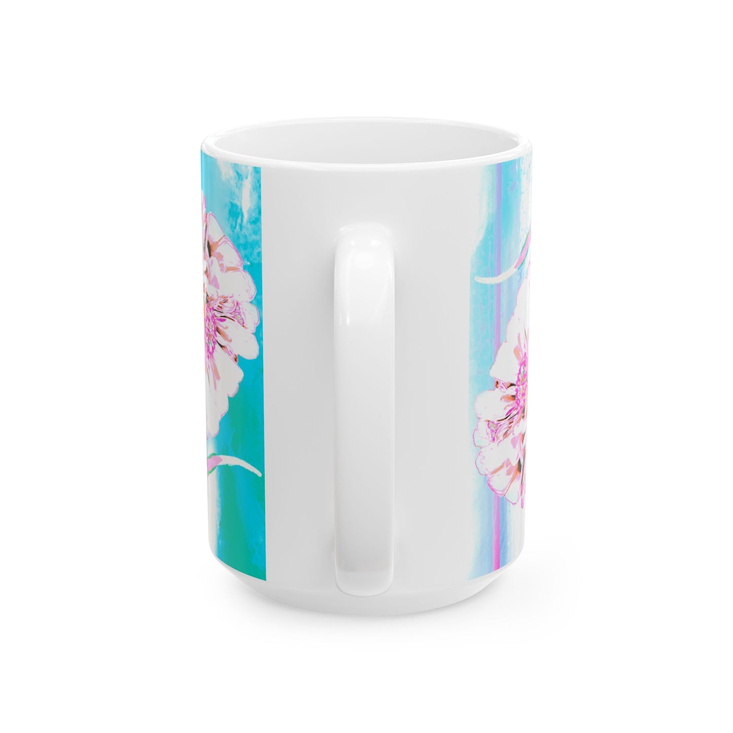 Zinnia Ceramic Mug Aqua Raspberry "Every Flower is a message of God's grace"