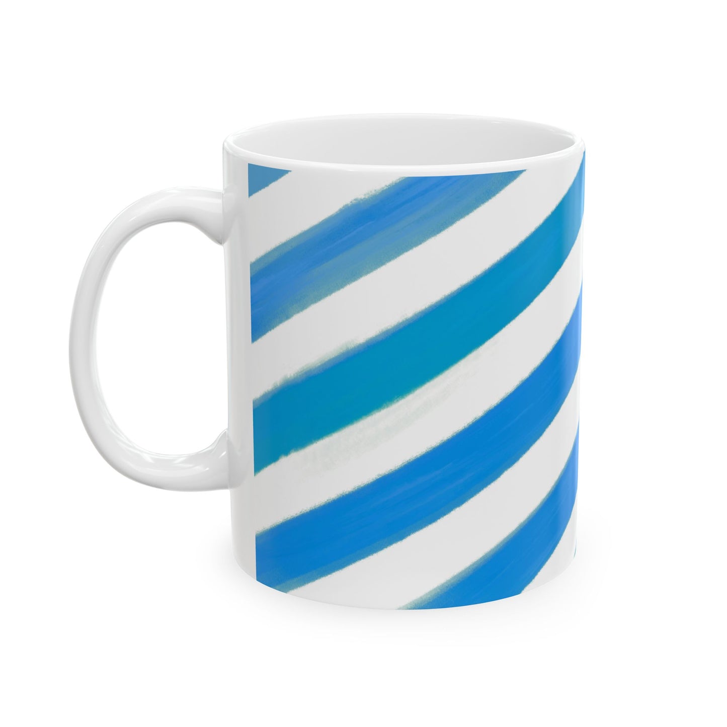 Diagonal Stripe Ceramic Mug in Sky Blue, 11oz