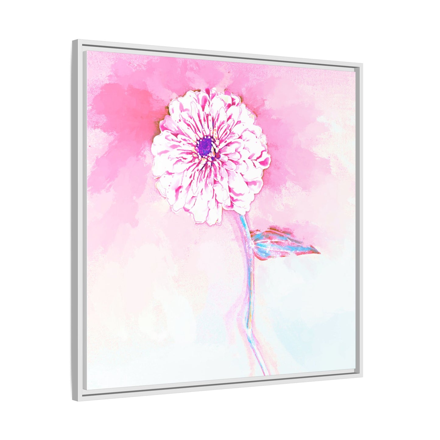Zinnia Color Splash Matte Canvas Light Pink Framed