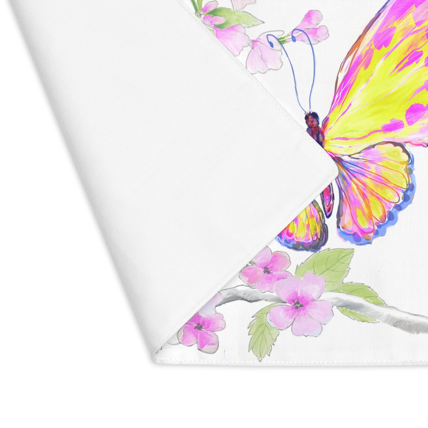 Butterfly Blossom Glide Cotton Twill Placemat, Creamier White, 1pc Yellow, #4