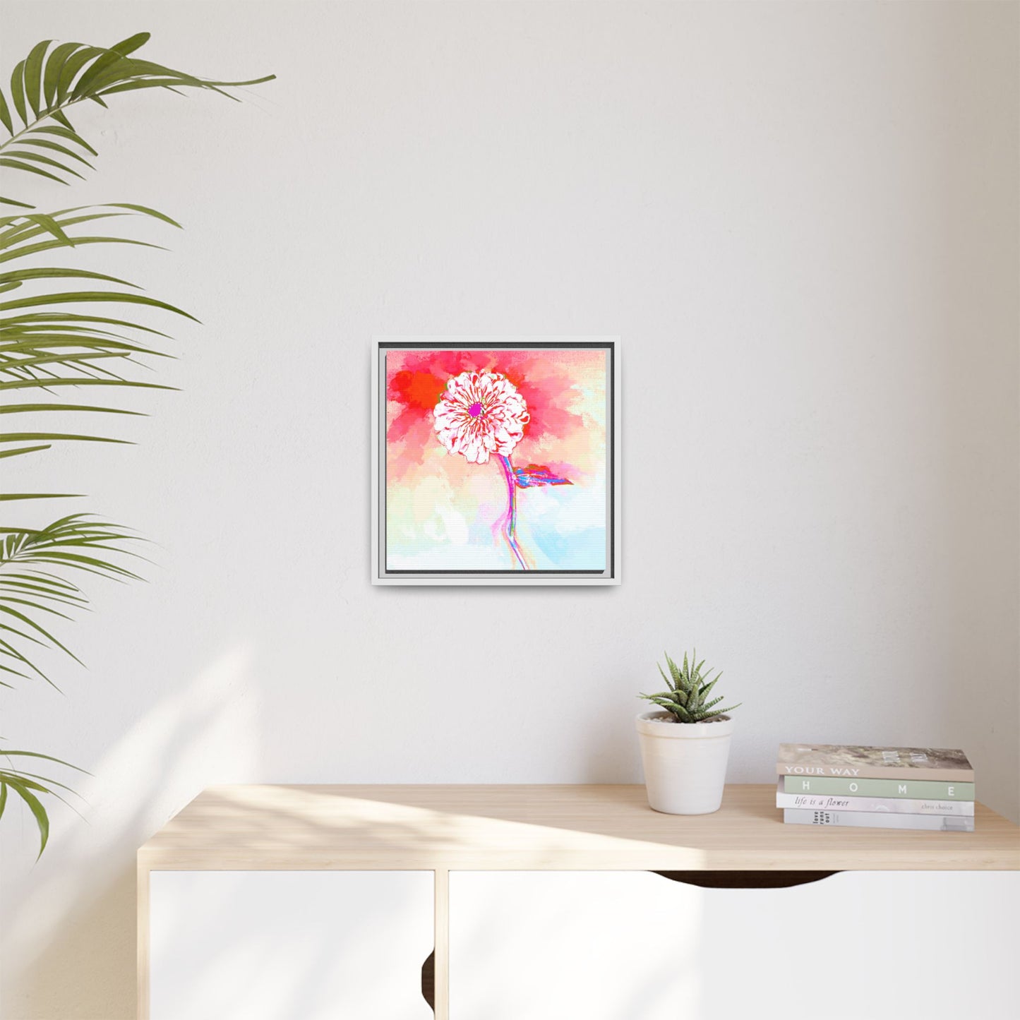 Zinnia Color Splash Matte Canvas Red Framed