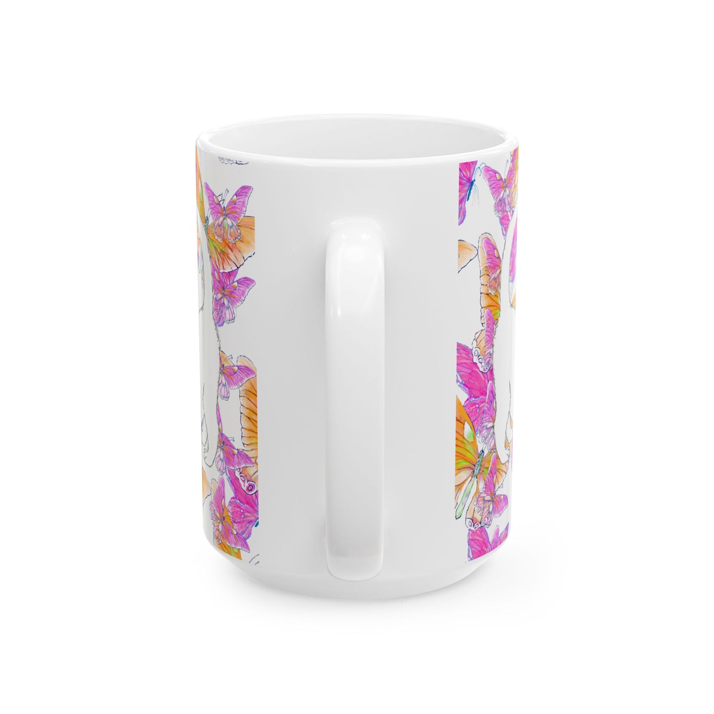 Kitty Flutter Ceramic Mug, Pink/Orange, (11oz, 15oz)