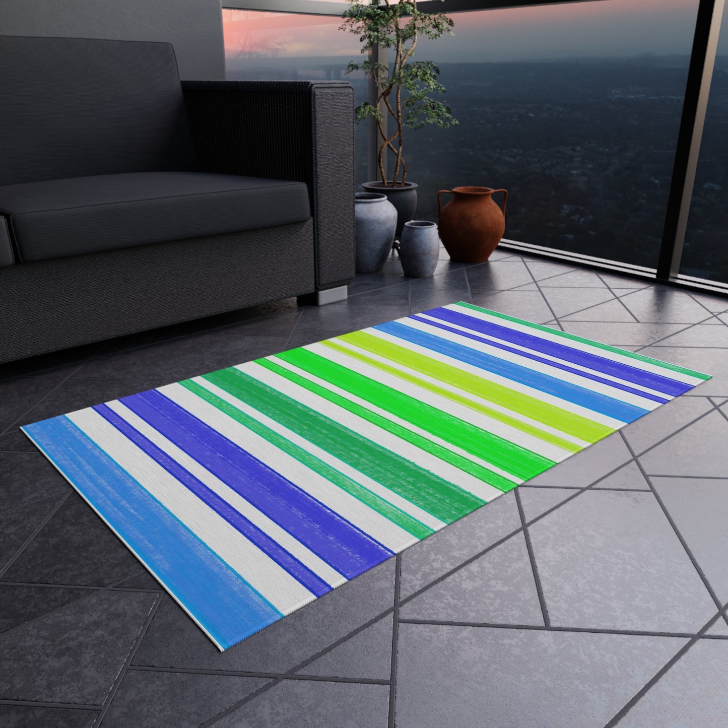 Butterfly Flutterstripe Outdoor Rug Blues and Greens