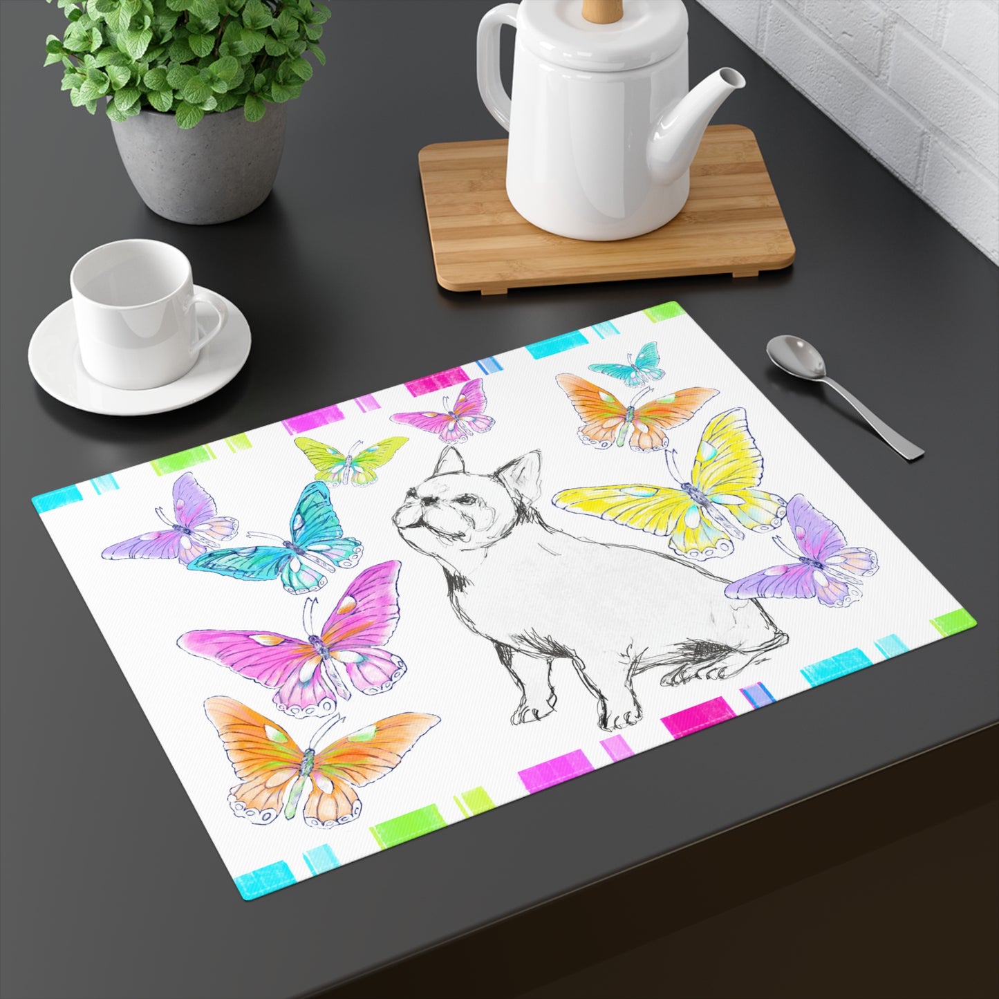 Dogi Butterfly Flutter Cotton Twill Placemat, Bulldog #1