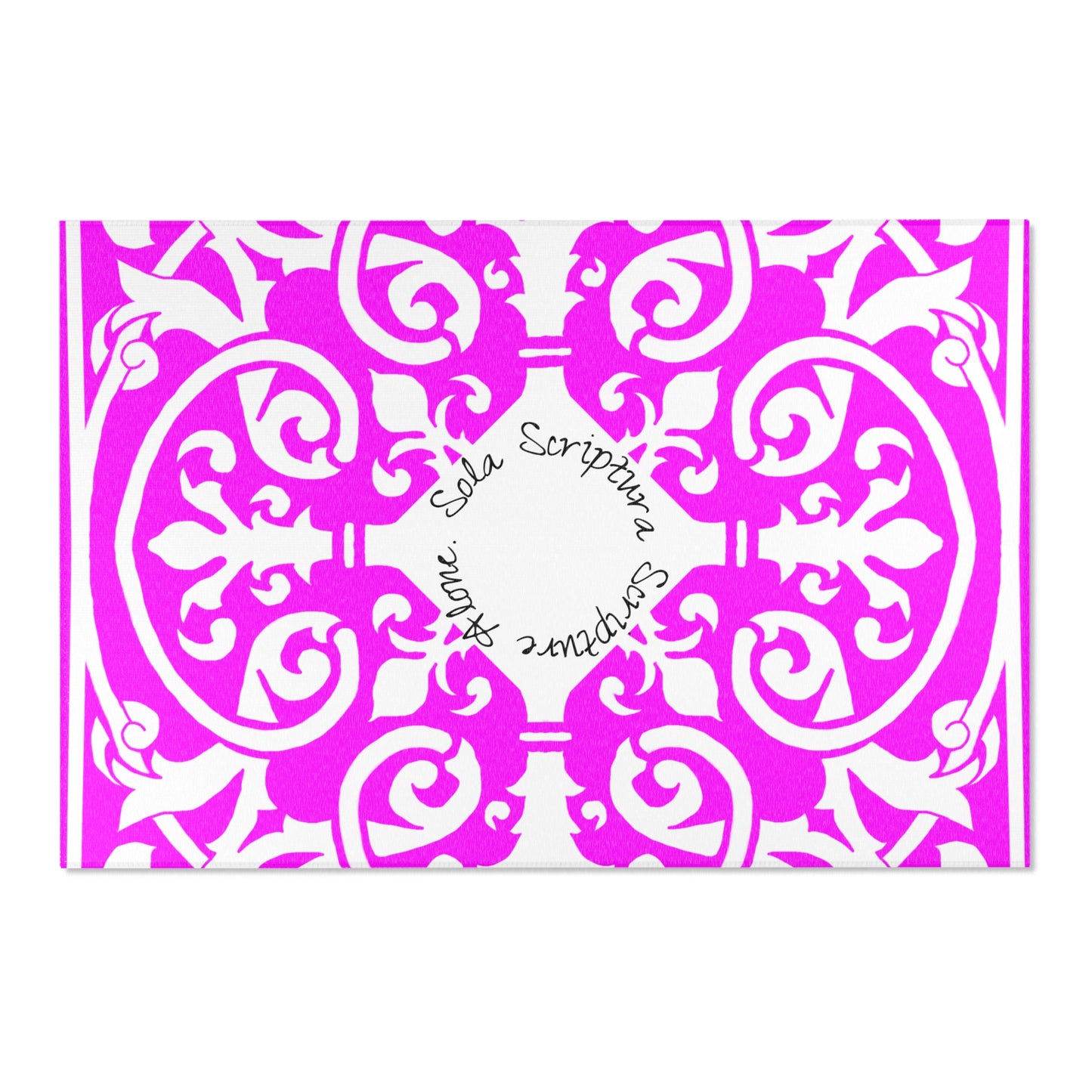 Scrollwork Indoor/Outdoor Rug Raspberry "Sola Scriptura..."