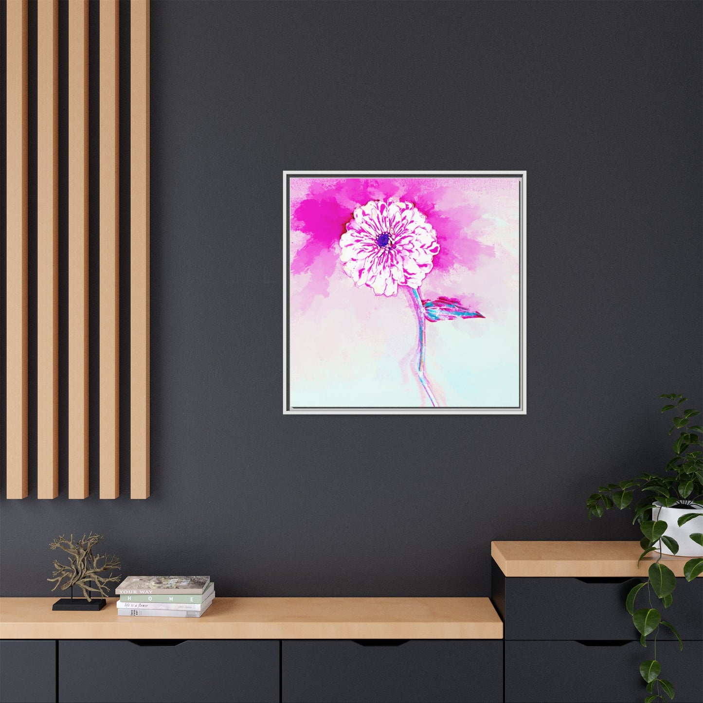 Zinnia Color Splash Matte Canvas Bright Raspberry Framed